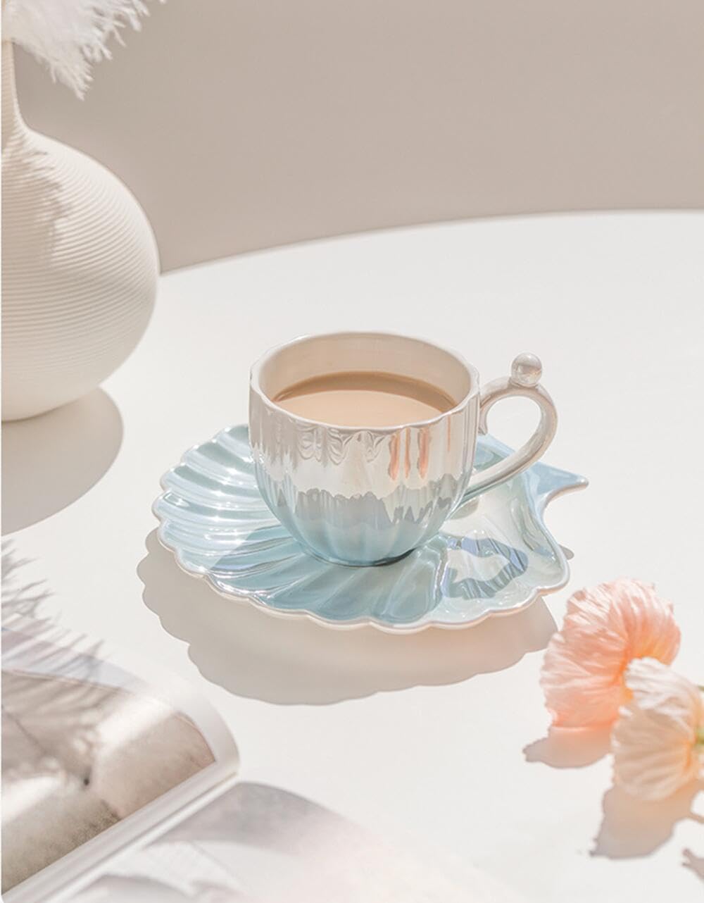 パールシェル カップ ハンドメイド セラミックコーヒーカップ おしゃれ マグカップ フラワー ティーカ..