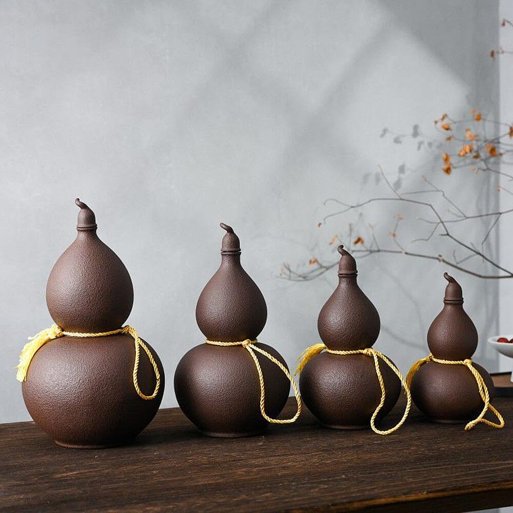 ひょうたん レトロ徳利瓢箪 紫砂ひょうたん 水筒 セラミックス ヒップフラスコ 屋外のポータブルウォー..