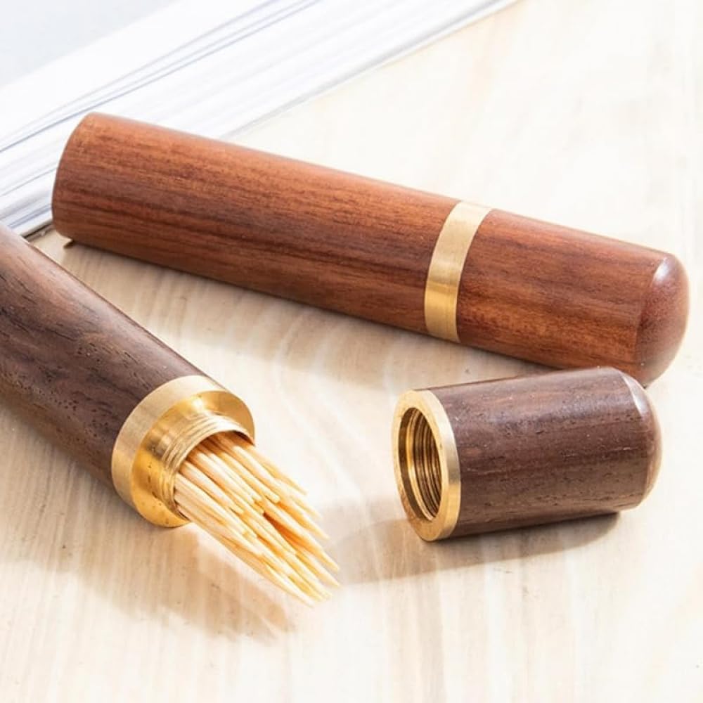 爪楊枝ケース 木製 つまようじホルダー 楊枝入れ 携帯用 スリム 木目 楊枝ケース 収納ケース 小物入れ 蓋付き ポータブル ケース ギフト*2個