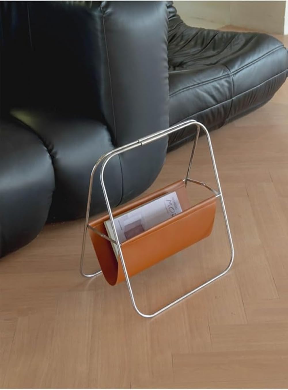 北欧レトロスタイル PU レザーマガジンラック：折りたたみ式でシンプル！小さな本棚として新聞・雑誌・本を収納｜写真装飾ツールにも最適