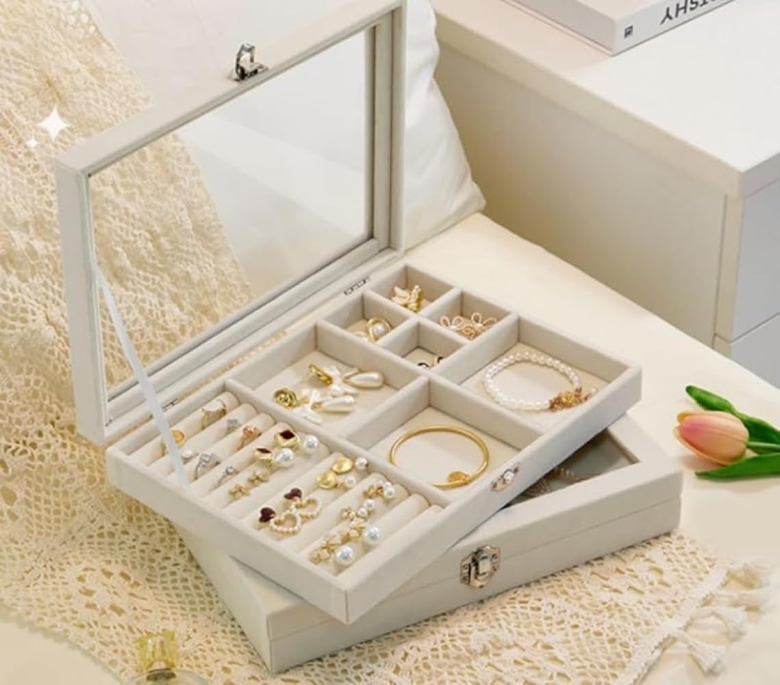【 】ジュエリー収納ボックスロックイヤリングドレッシングテーブル手作りジュエリーディスプレイボックス