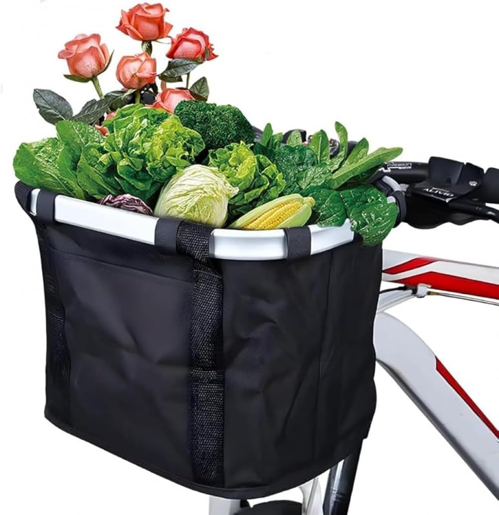 自転車 カゴ 前 折りたたみ 自転車 カゴ 取り外し可能 防水 脱着式 巾着式 クロスバイク カゴ 大容量 耐荷重5KG 取り付け簡単 ペット 通勤 キャンプ アウトドア向け マウンテンバイク/クロスバイクに対応