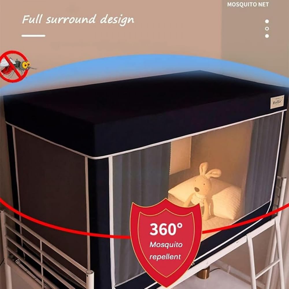 学生寮 シングルベッドプライバシーテント｜ベッドテント 室内カーテン｜夏 蚊帳 蚊対策 全方位遮光｜通気性よい 組み立て簡単