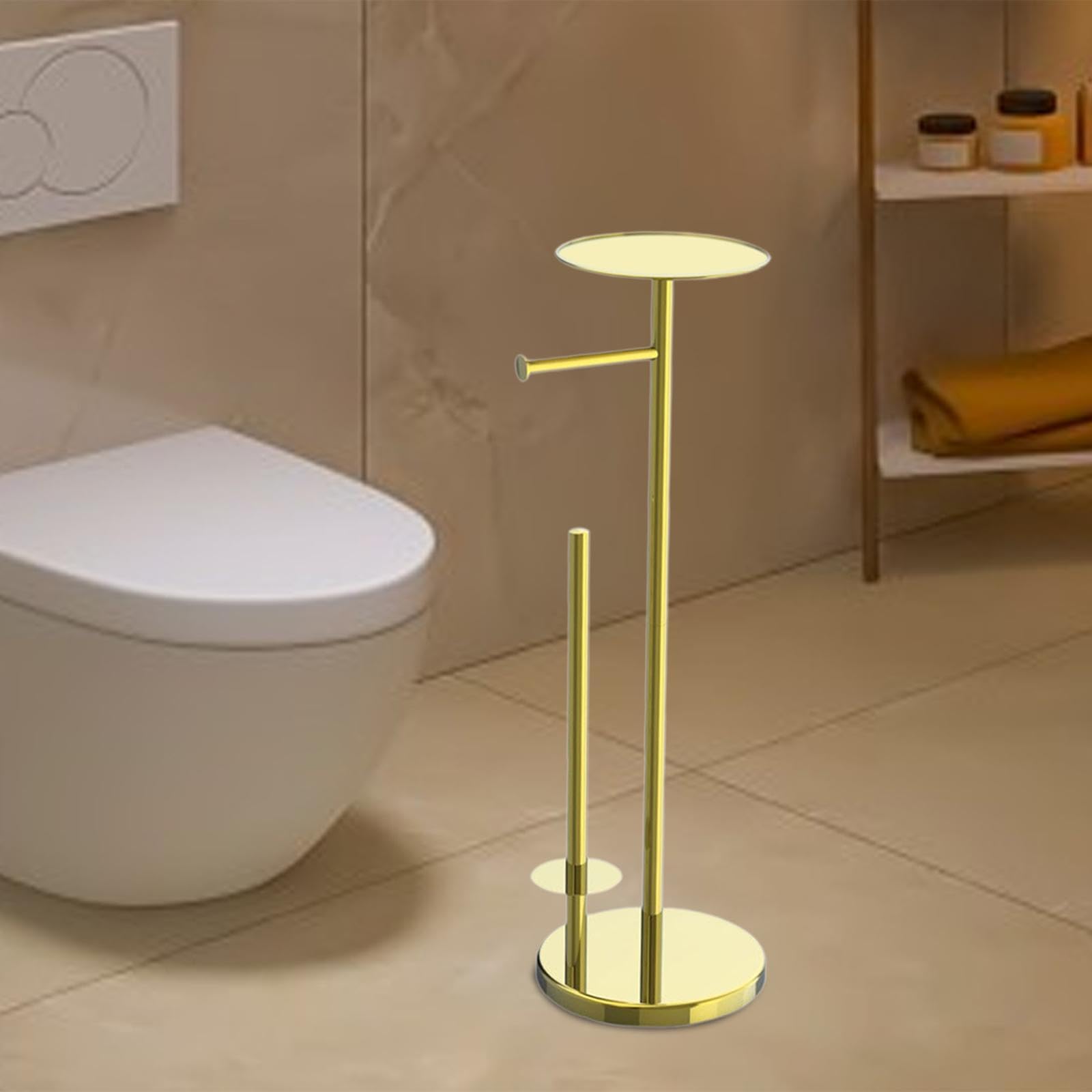 自立式トイレットペーパーホルダー、棚と予備付き、ポータブルバスルーム床置きトイレットペーパーディ..