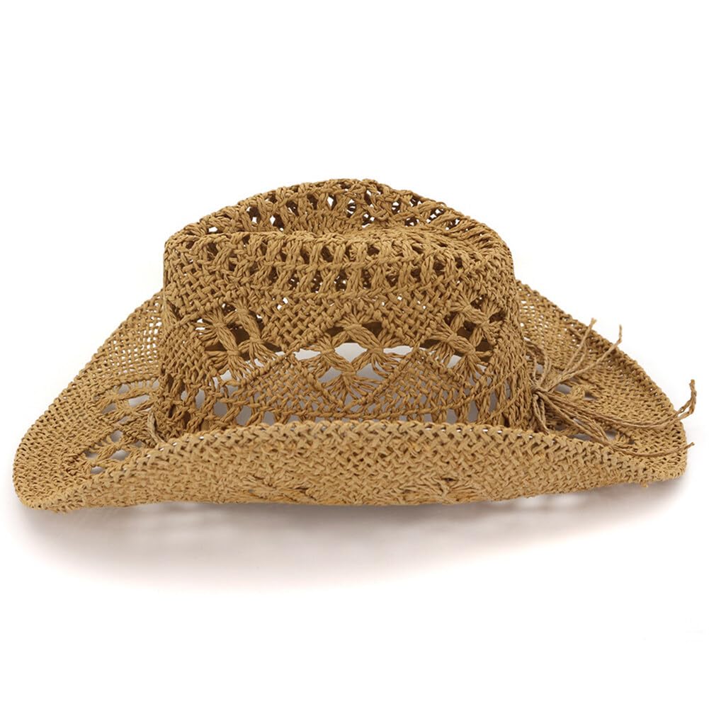 カウボーイ帽子 麦わら帽子 西洋 帽子 中空 手織り 通気性 ビーチ ジャズキャップ 日焼け防止帽子 夏 ..