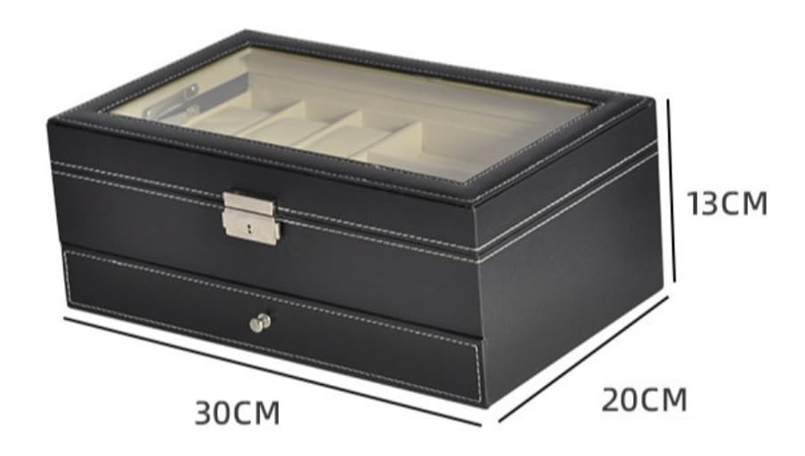 腕時計収納ケース コレクションケース、二層式 PUレザー 鍵付き 引き出し ジュエリーボックス ウォッチ..