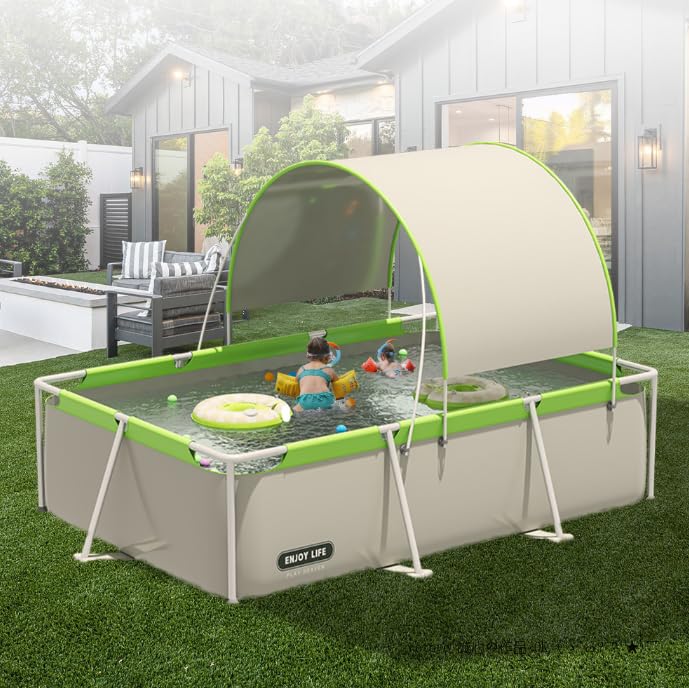 大型屋外ブラケットプール、家庭用インフレータブルプール、子供用日焼け止め、折りたたみ式パドリングプール フレームのプール屋外の折りたたみスタンドスイミング家族、子供、大人 (M)