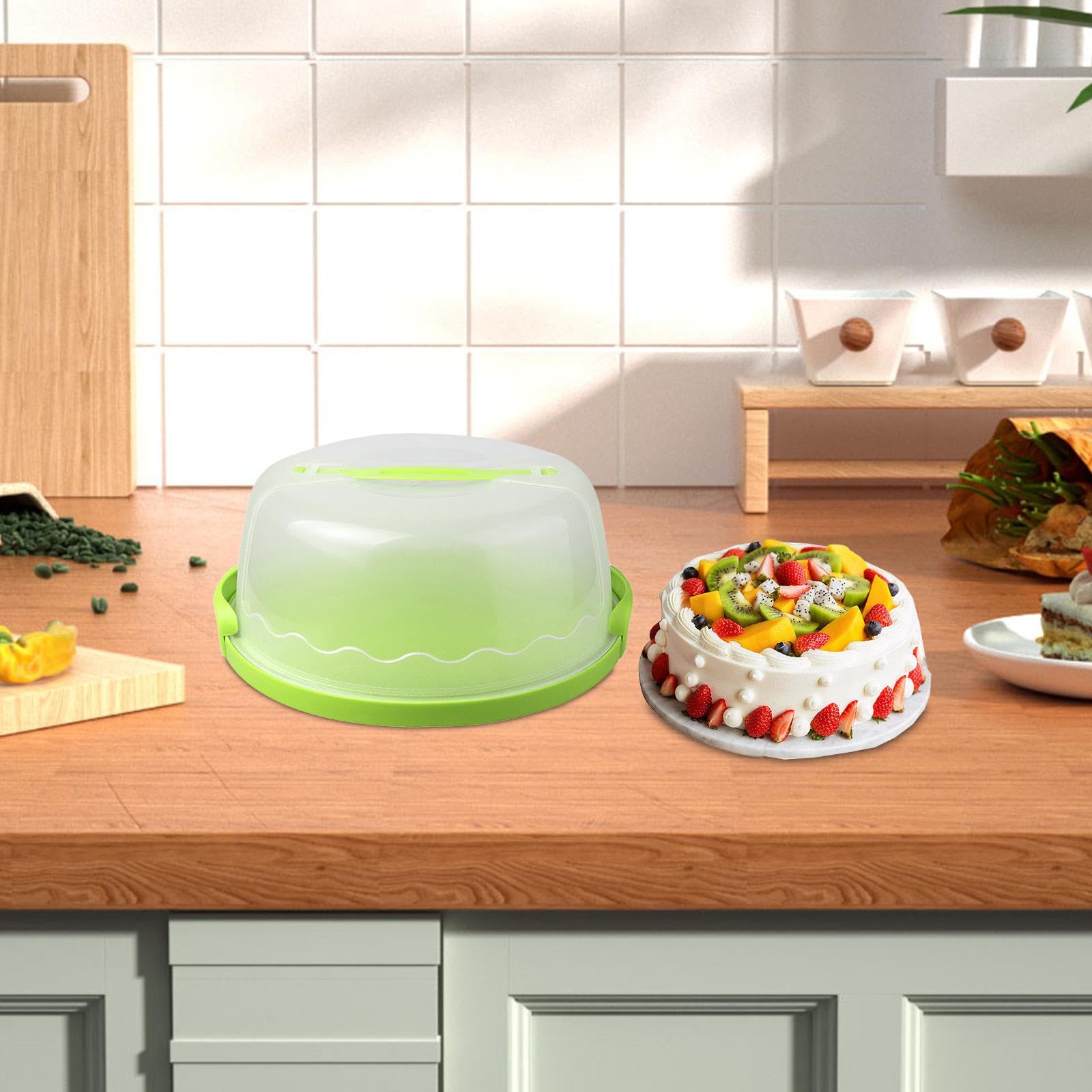 丸い形のデザイン、10インチのケーキに最適、便利な取り扱い, 緑