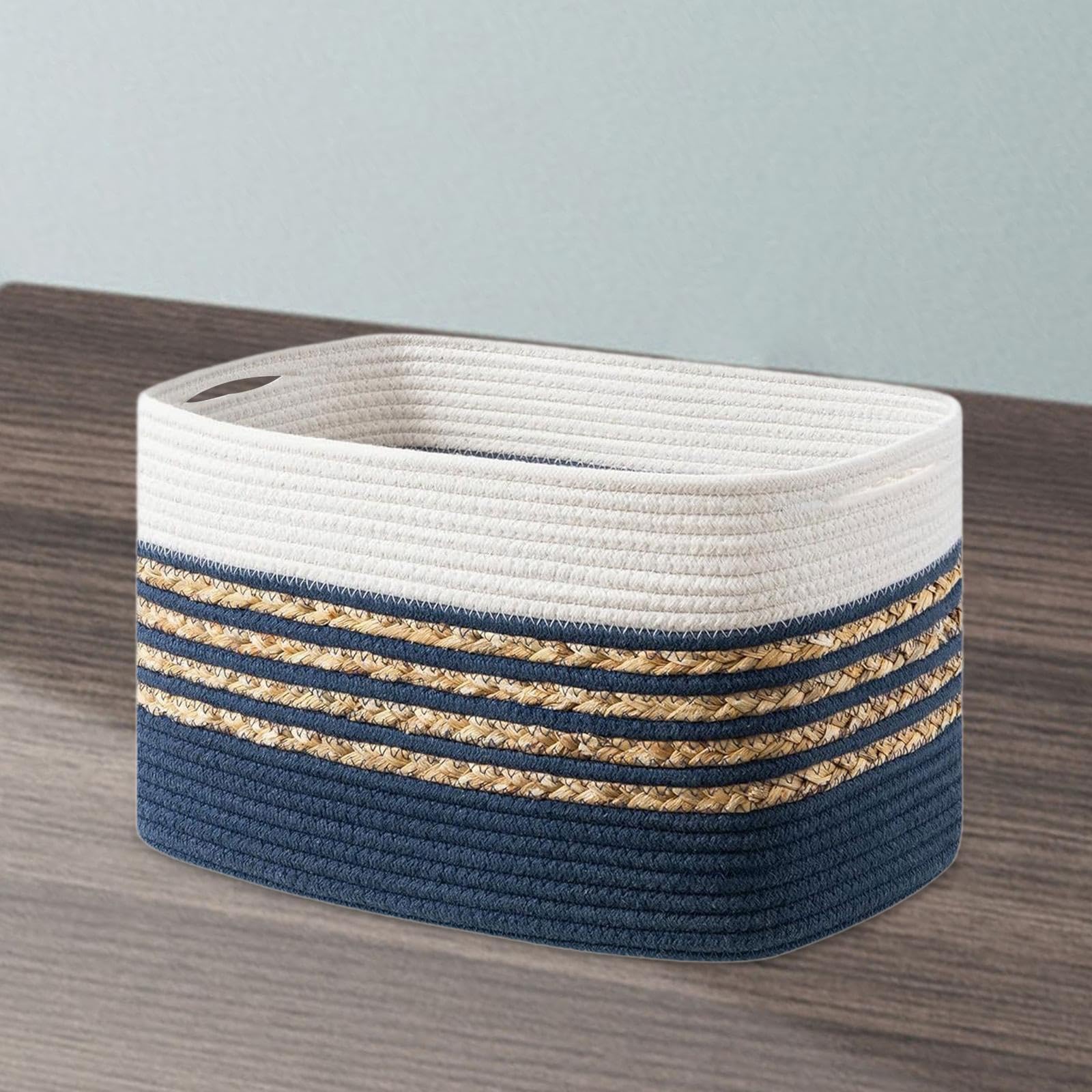 ナチュラルコットン製整理ボックス 収納ケース インテリアアイテム, 青