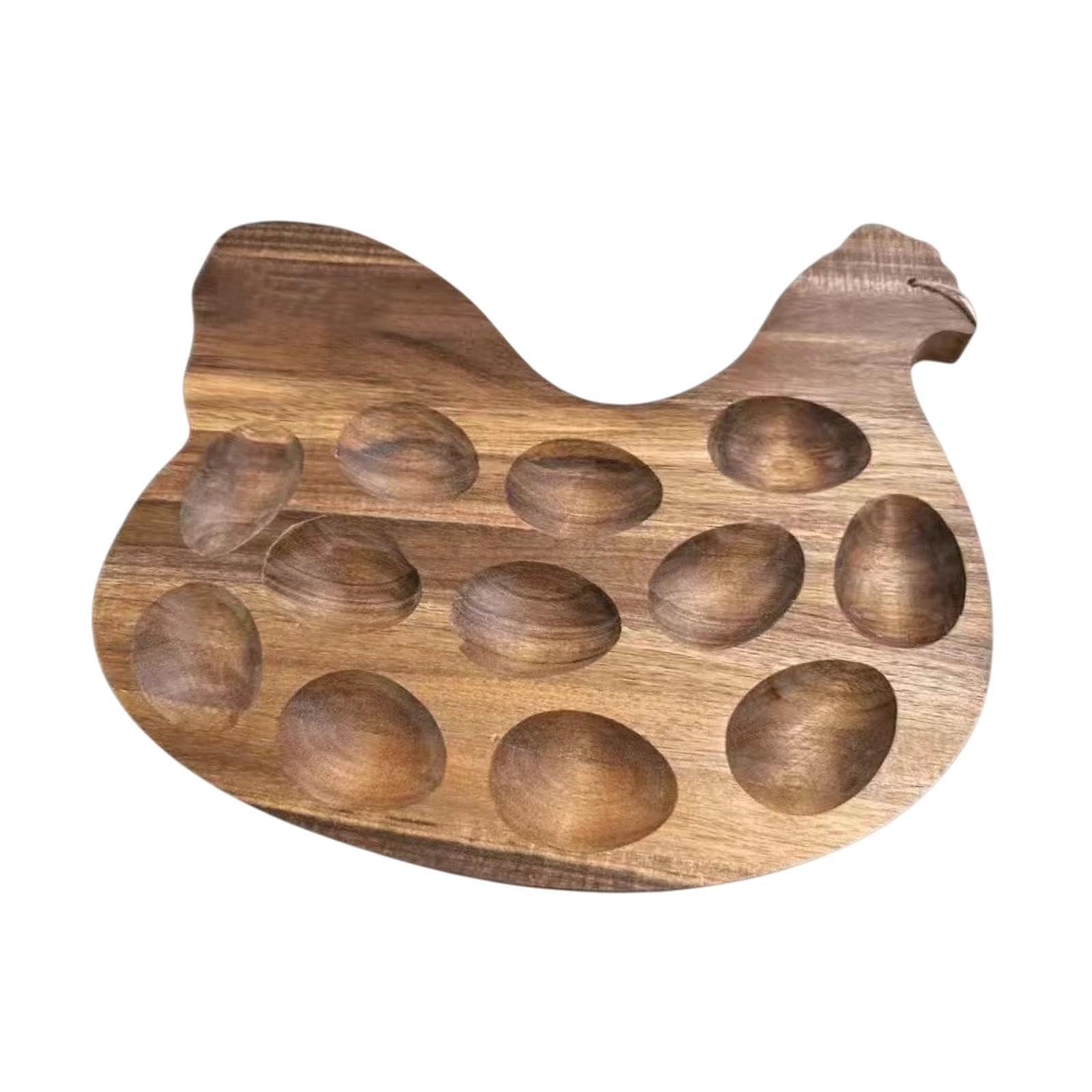 木製卵ホルダー 鶏の形にデザインされた冷蔵庫パントリー用卵収納トレイ