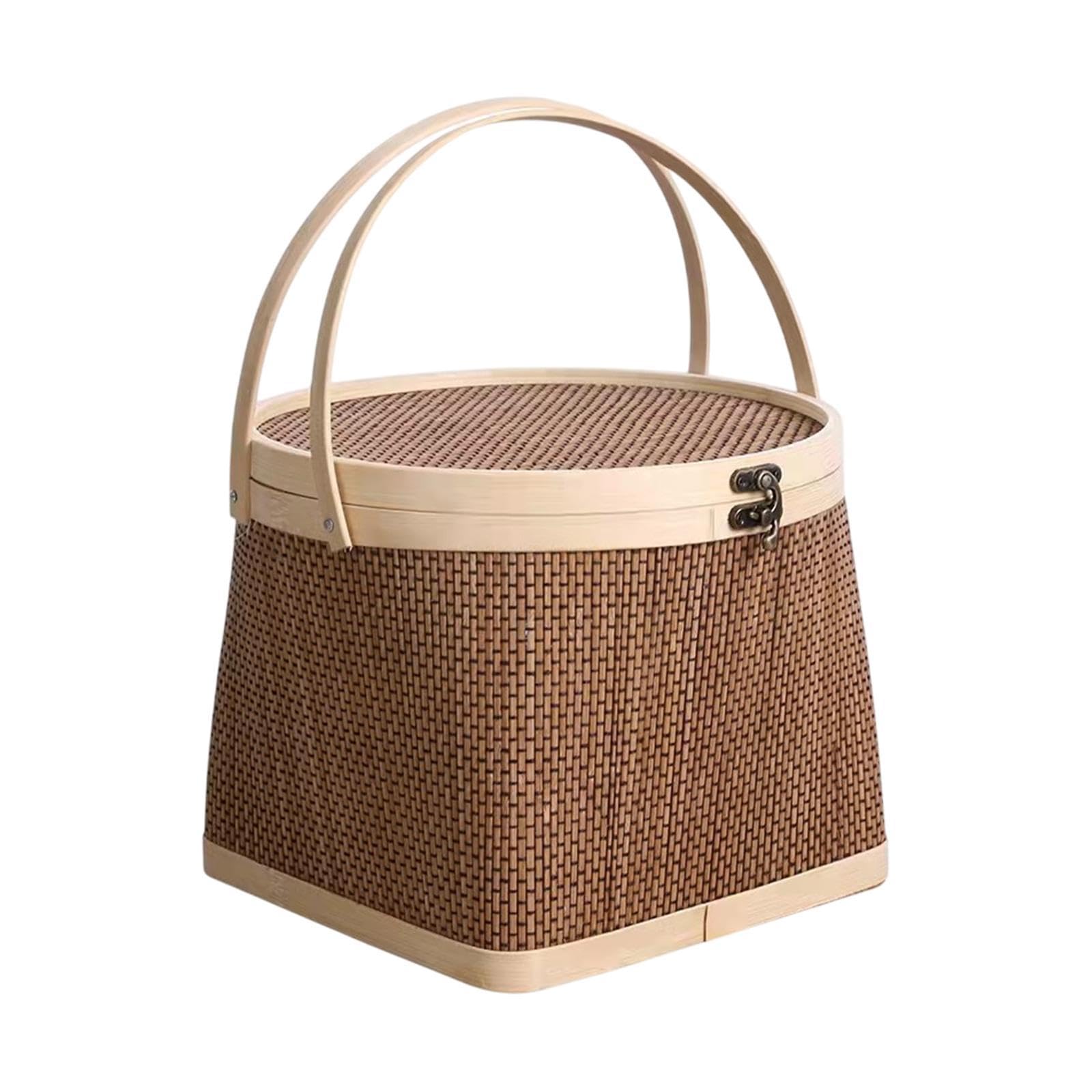 ギフトバスケットフラワーバスケット竹織りバスケットかご蓋付きスナック月餅, 25x22x19.5cm