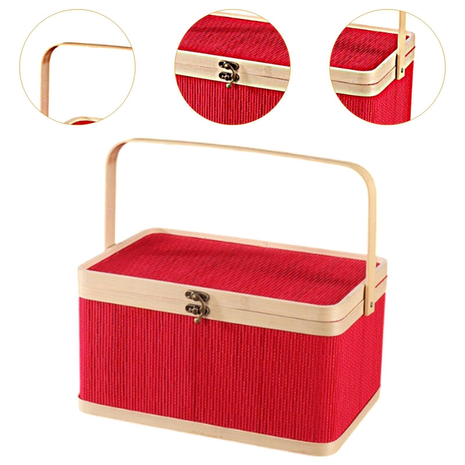 竹製バスケット食品容器ピクニック用手織りギフトバスケットフルーツ月餅パン, 26cm×19cm