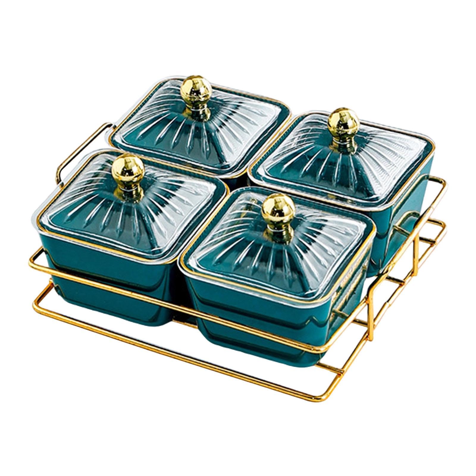 ドライフルーツ用スナックプレートセット 蓋付きキャンディボウル 4区画の皿 調味料収納オーガナイザー スパイス容器 家庭向け, 白(3)