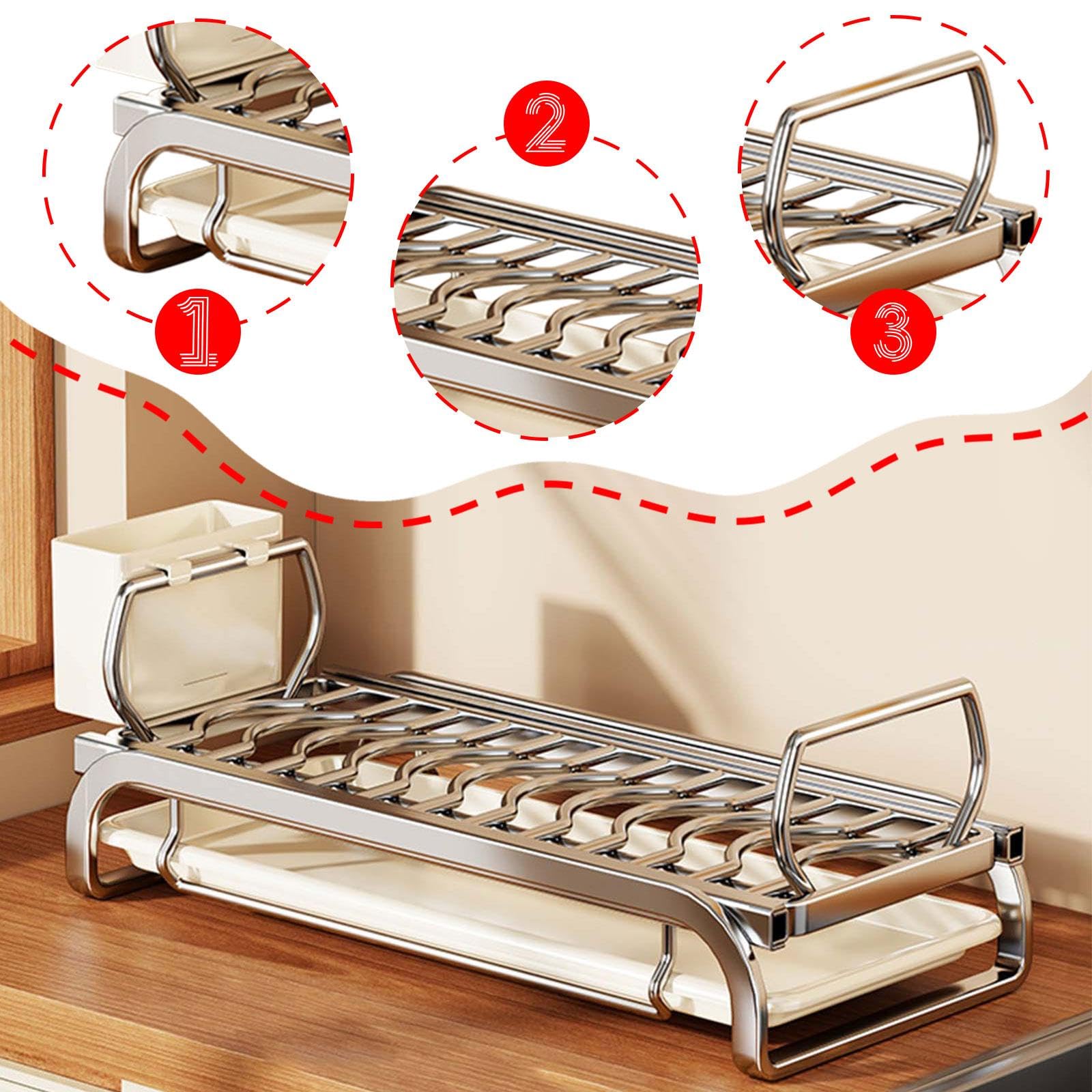 アピネスの水切りボードと調理器具ホルダーを備えたボウルラック。キッチンの整理整頓に便利な多目的ステンレス製水切りラック。, M｜アングル3