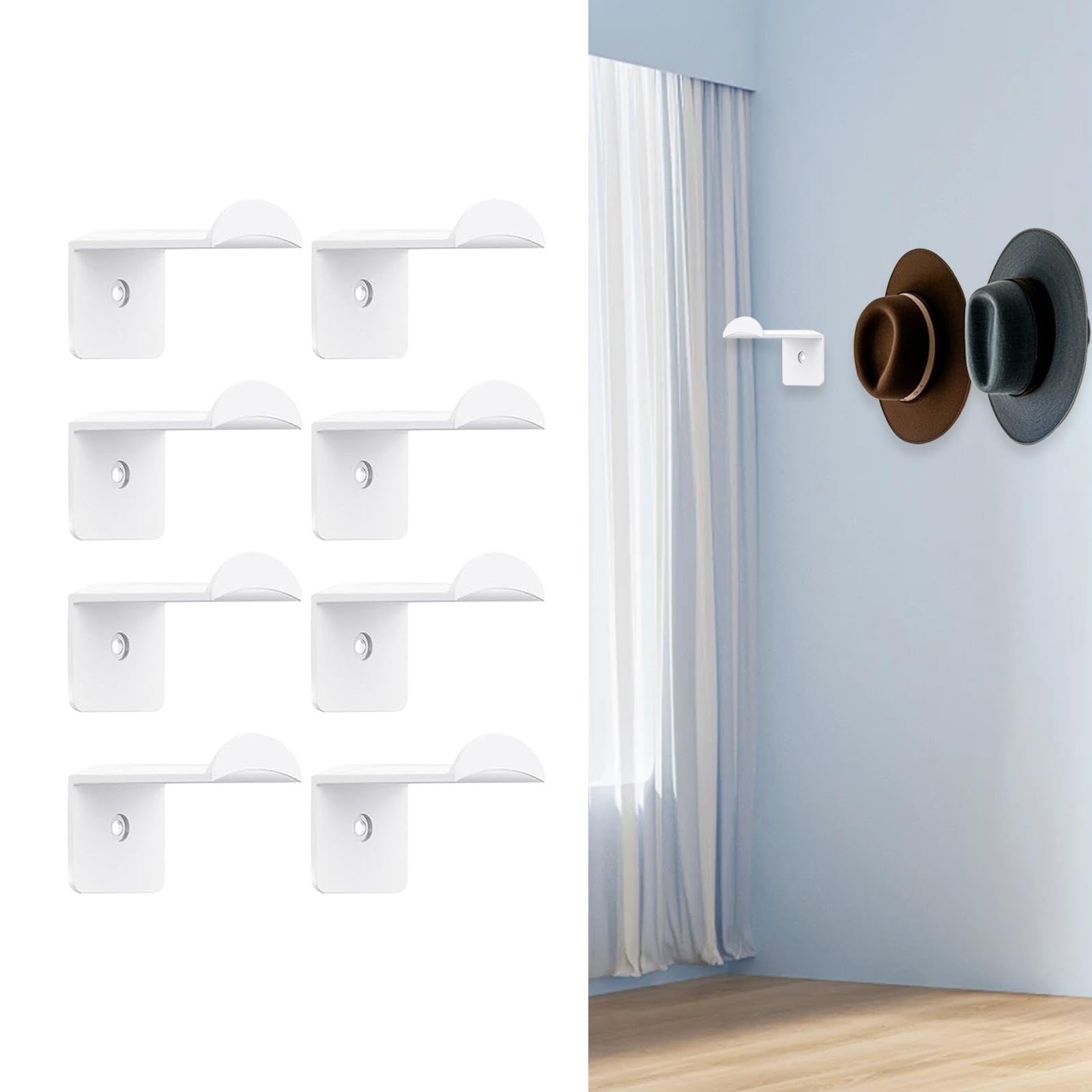 8個の帽子フック壁用ベースボールキャップオーガナイザー男性用ヘッドフォンディスプレイ, 黒