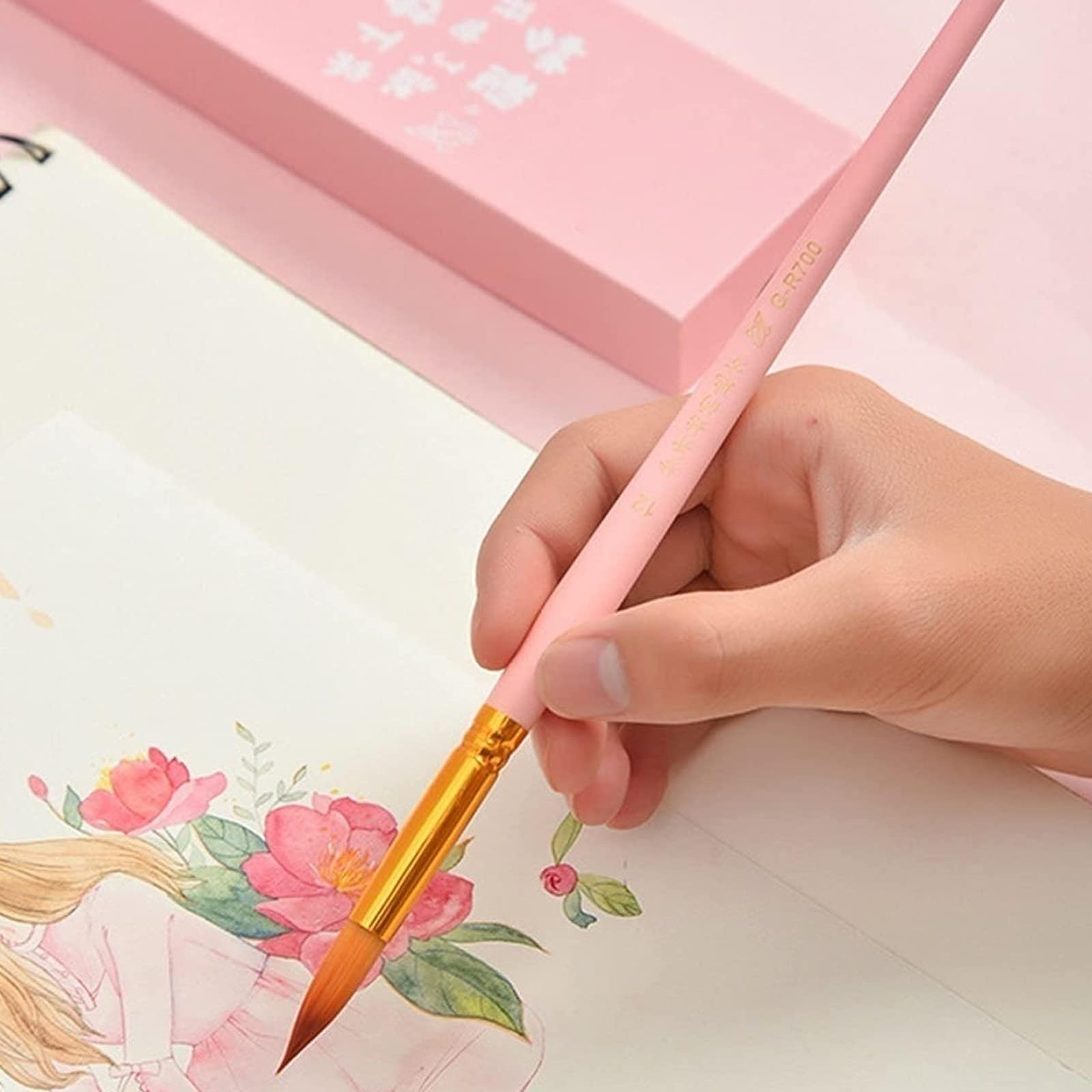 7本入り1セット水彩筆 画筆 油絵具 セット 油絵筆 画材筆 丸筆 美術用筆 学用品 絵の具 平型円頭筆 短毛筆 アクリル画、油絵、水彩画、油絵筆セット ピンク