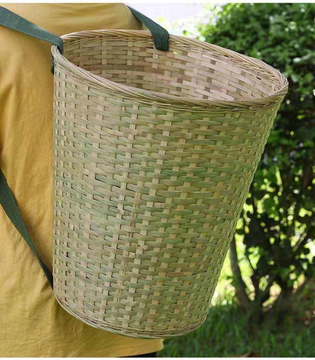アピネスの背負いカゴ 竹製背負いかご 背負い籠 リュック 背負いかご 背負いひも付き 大 角 竹製 背負い篭 竹かご 竹篭 丸型 竹カゴ 山菜 キノコ 収穫用 ヒモ付 かご バスケット 天然竹製 大容量 収納バスケット (小サイズ 20×20cm) [並行輸入品]｜アングル3