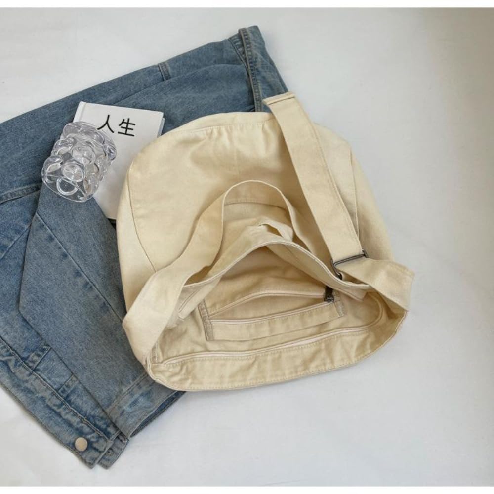 [] トートバッグ キャンバス ショルダーバッグ 大容量 トートバック 一泊旅行 キャンバストート エコバッグ 帆布 肩掛け トート tote bag ショッピングバッグ シンプル ファスナー付き a4 レディース メンズ 無地 キーリング付き (茶色)