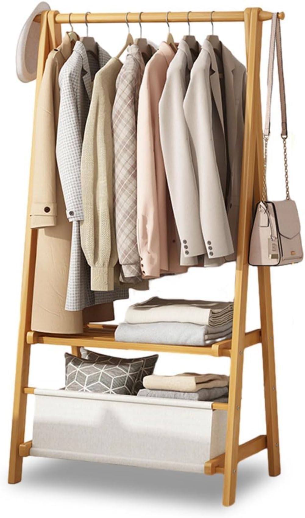 ハンガーラック 木製 衣類収納ラック 洋服ラック ポールハンガー コートラック パイプハンガー 物干しスタンド 衣類ラック 衣類収納 家庭 頑丈 大容量 幅66...