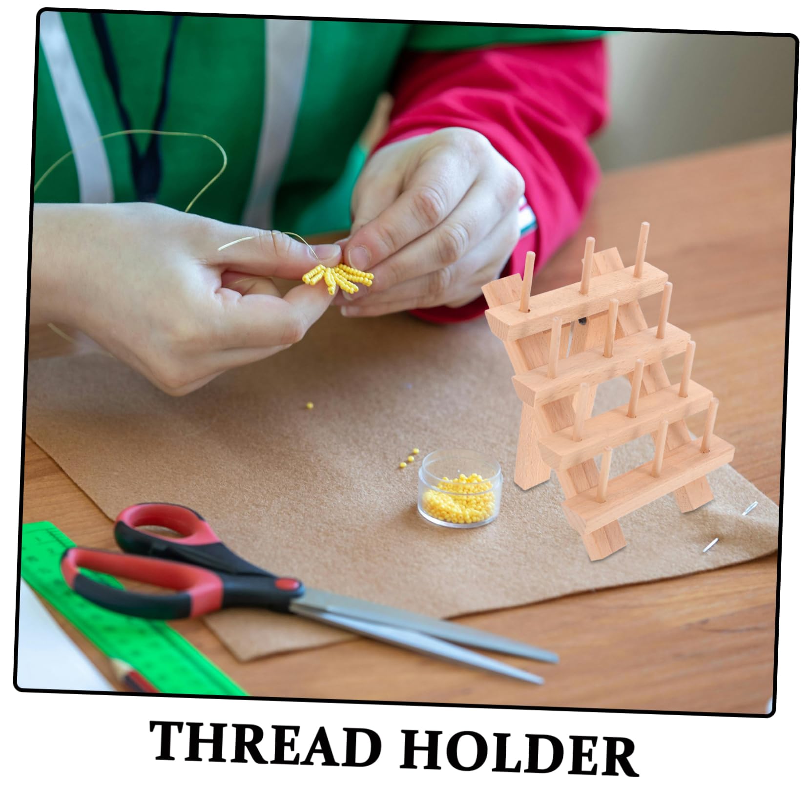 折りたたみ式木製スプールホルダー 軸用革製スレッドオーガナイ