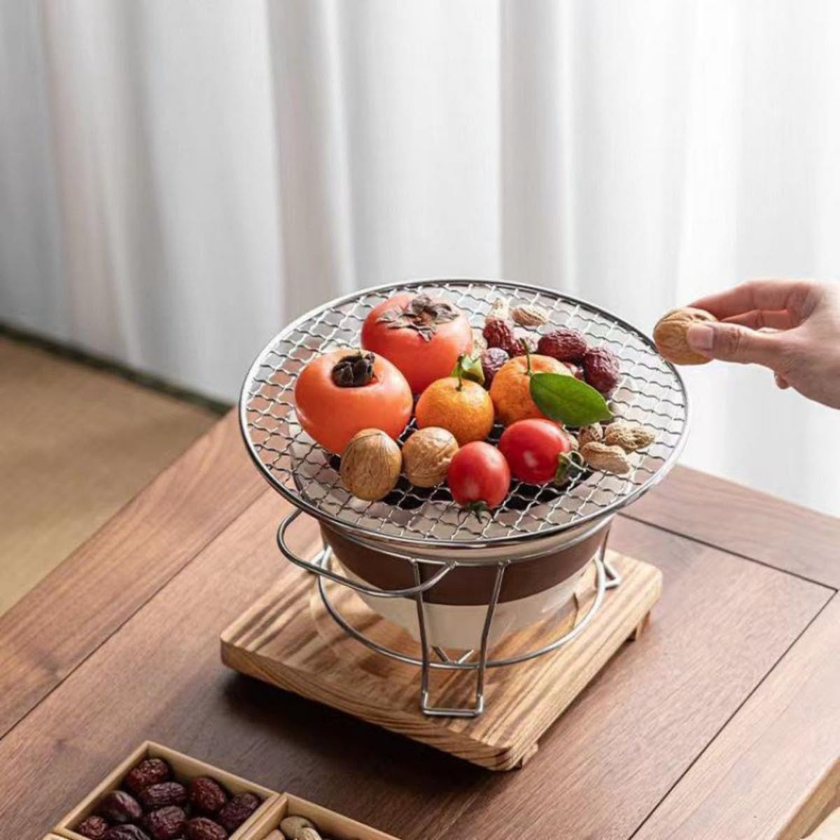 グリル七輪 炭火焼き 珪藻土製 家庭用卓上 小型丸型 2～5 人用 焼肉・焼き鳥・魚焼き対応 BBQ 空気窓付..