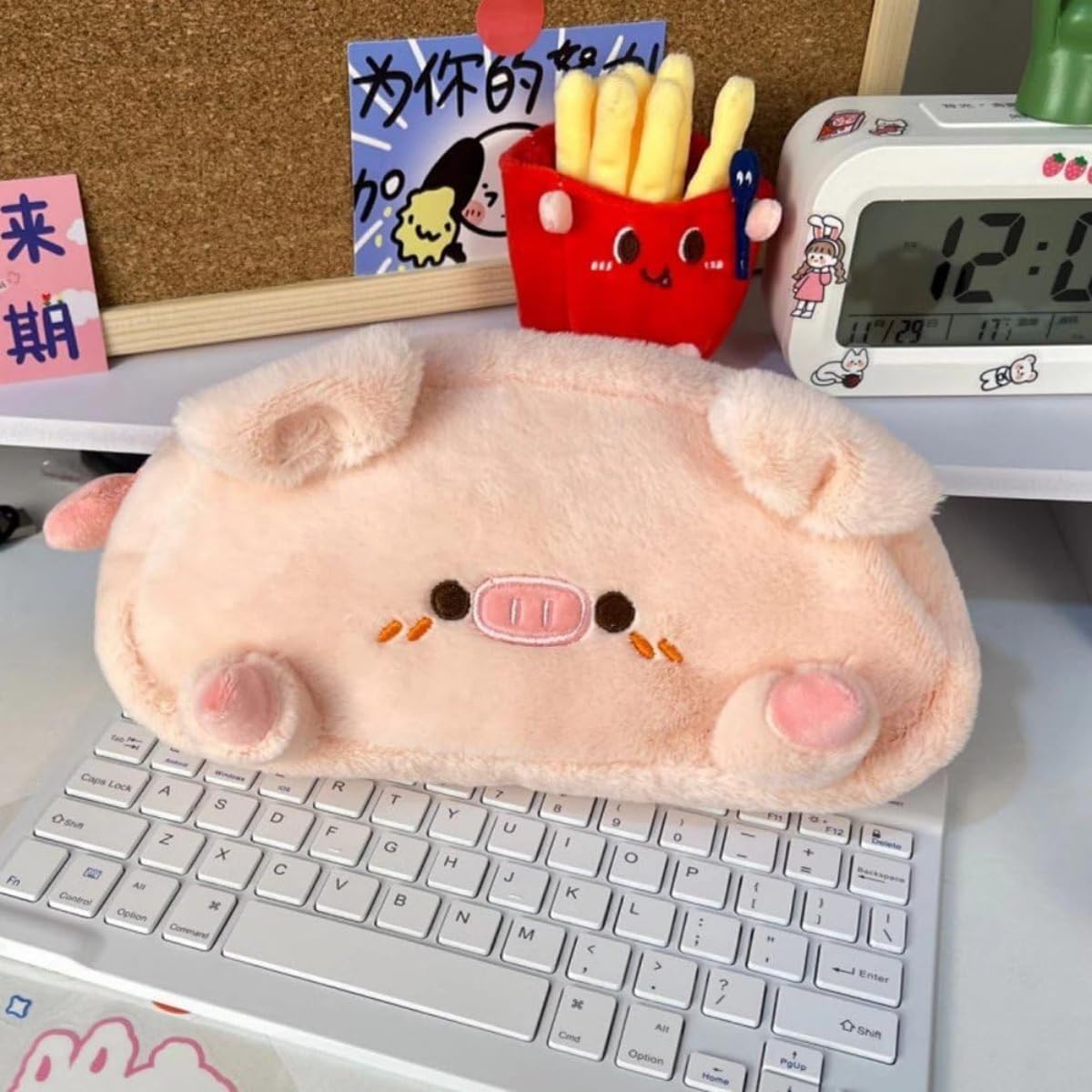 学生向け ピンク豚ぬいぐるみ 鉛筆バッグ 化粧ボックス 学校用品 かわいい収納 H11(3)