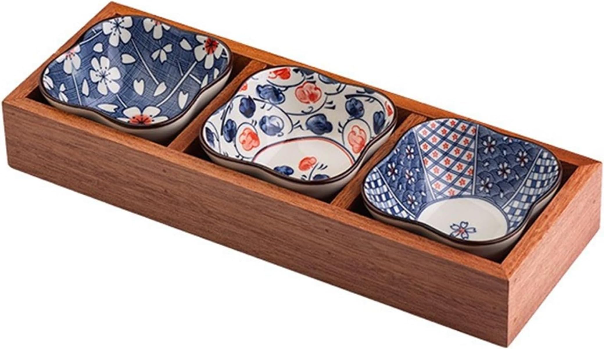 豆皿 セット 陶器 食器 セラミック 和食器 木製 仕切り付き 天然木 トレイ 寿司皿 小鉢 盛り鉢 アイス..