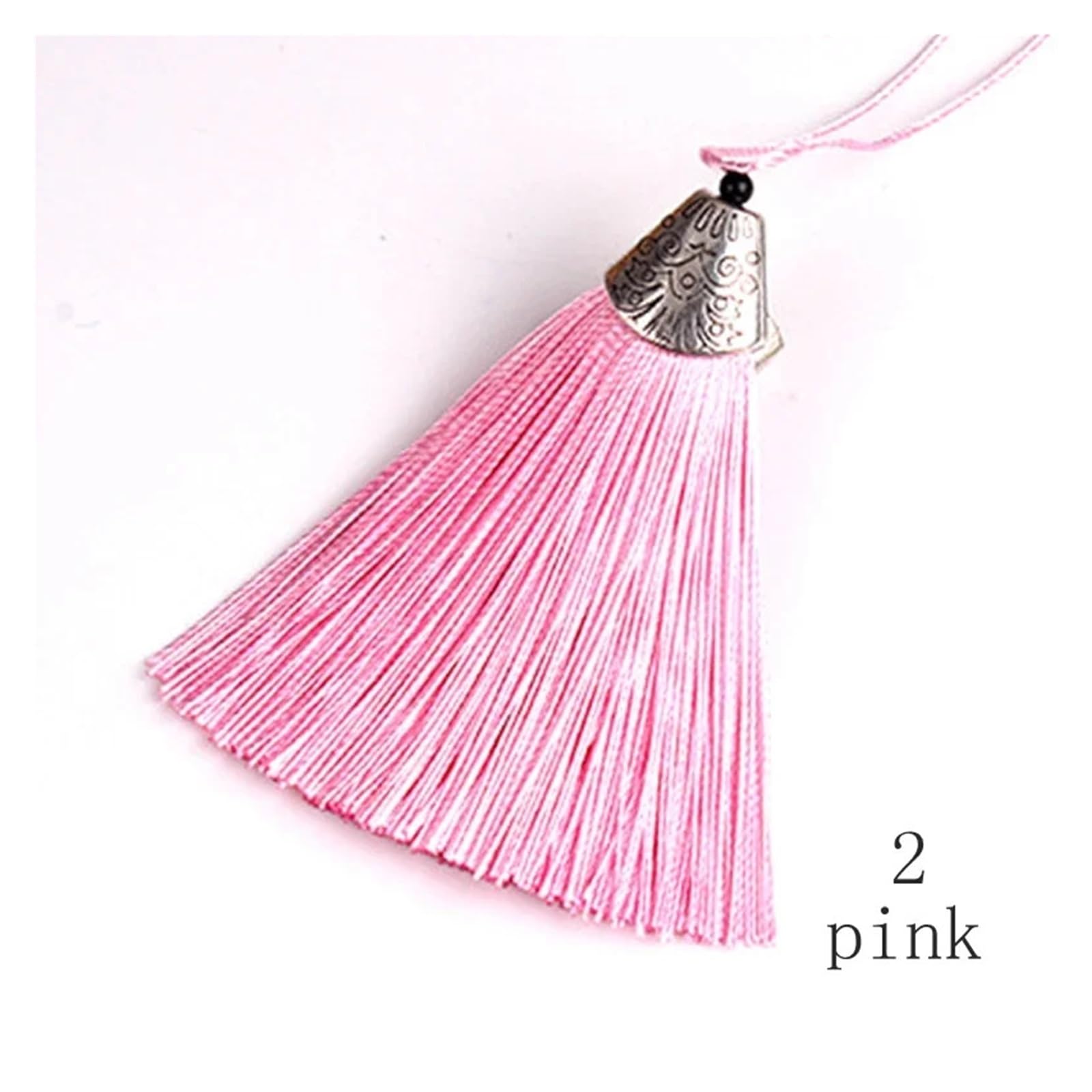 10個入り シルキーハンドメイドタッセル アンティークシルバーキャップ付き ミックスカラータッセル DIY クラフト ブックマーク タッセル作りアクセサリー(2 pink)