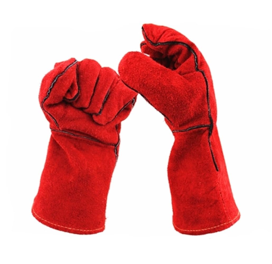 [] ペットグローブ 噛みつき防止 手袋 牛革 厚手 保護手袋 犬 猫 爬虫類 園芸 レッド