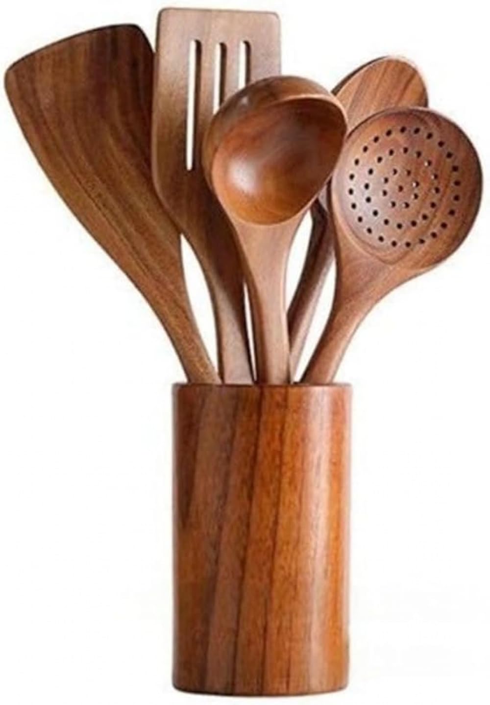 木製調理器具セット キッチン用品 チーク材スプーン・木製スパチュラ付き ホルダー &amp; スプーンレス..