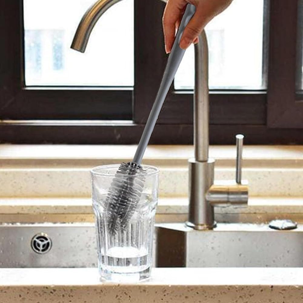 長柄シリコン製瓶ブラシ 掃除ブラシシンク 鍋 皿 フライパン 抗菌 防臭キッチンブラシ シリカゲル 弾力..