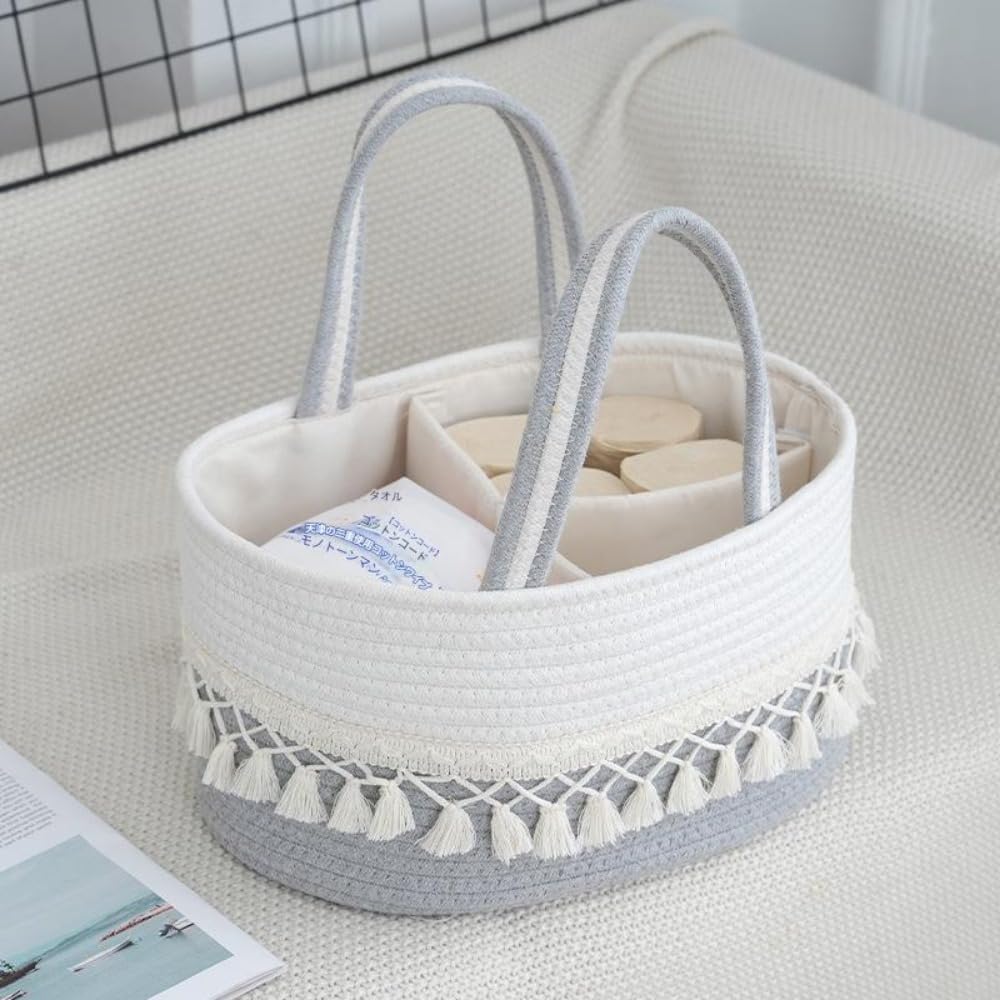 アピネスのママとベビーの収納バスケット、インスタイルコットンロープ編みのポータブルホームパーティション (ピンク,36*23*17.5)｜アングル3