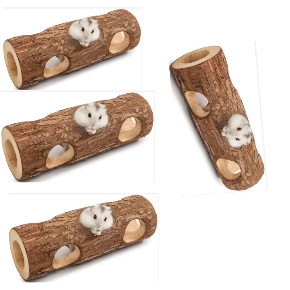 4個 ハムスター 歯磨き おもちゃ 小動物 トンネル 噛む おやつ 木の棒 穴付き かじり木 天然木材 無添..