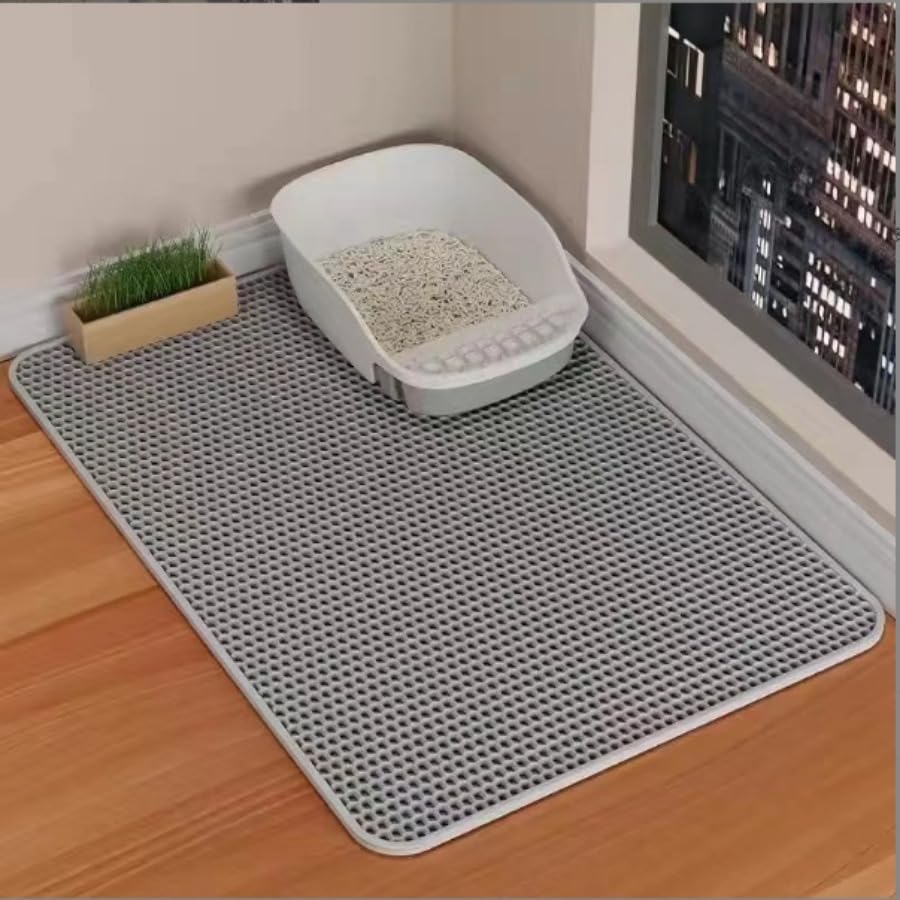 猫トイレマット 猫砂マット 猫砂飛び散り防止マット ダブルサイドベルクロ 4面開口デザイン 猫砂取りマ..