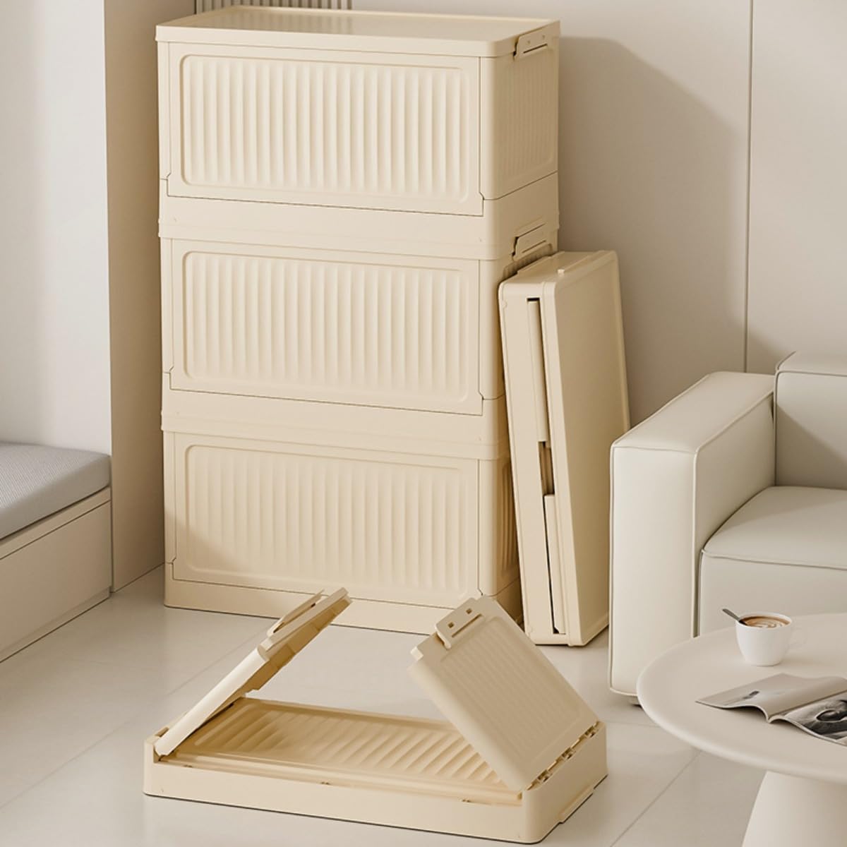 折りたたみボックス プラスチックボックス プーリー 長方形 蓋付き 木箱 収納ボックス オーガナイザー ..