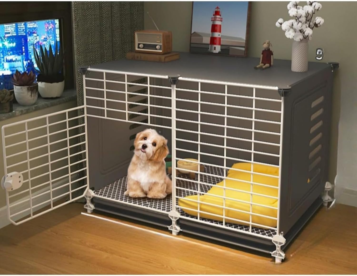 ドッグクレート 小型犬 家庭用 室内犬用 犬小屋 トレイ付き お手入れ簡単 トイレ付き オールインワン ..