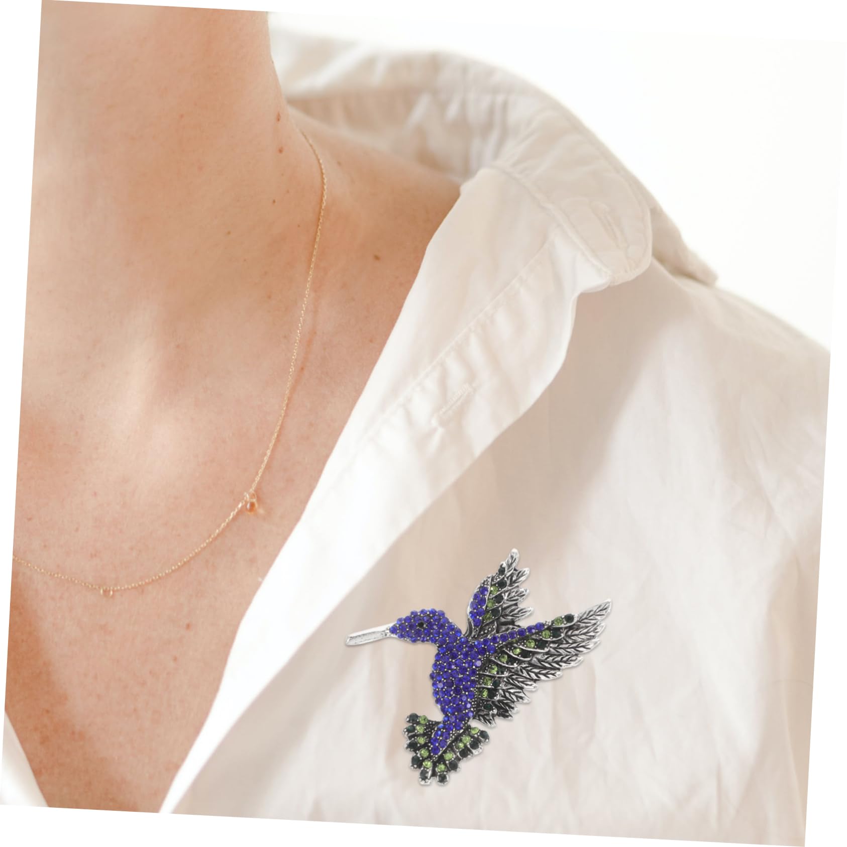 ブローチ ハチドリのピン ヴィンテージピン 鳥の首輪ピン ジュエリーカラーピン ラインストーン Blue