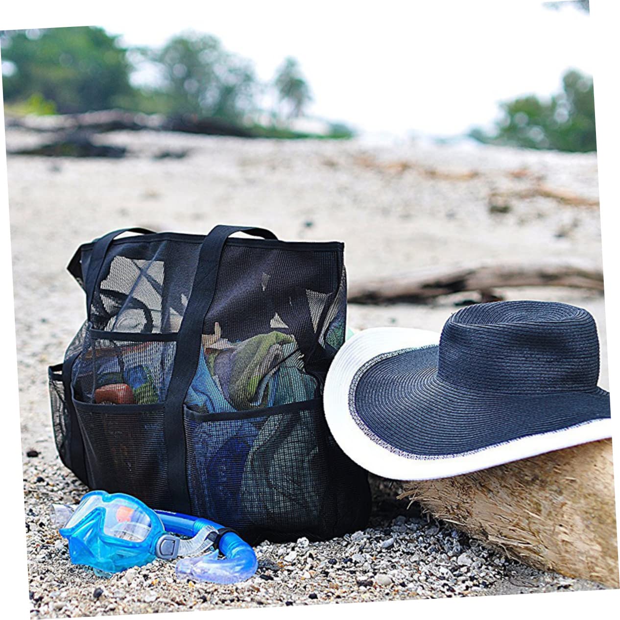 [] ビーチメッシュトートバッグ 大容量 速乾性 持ち運び便利 お子様の貝殻収納に バスルームや旅行用メ..