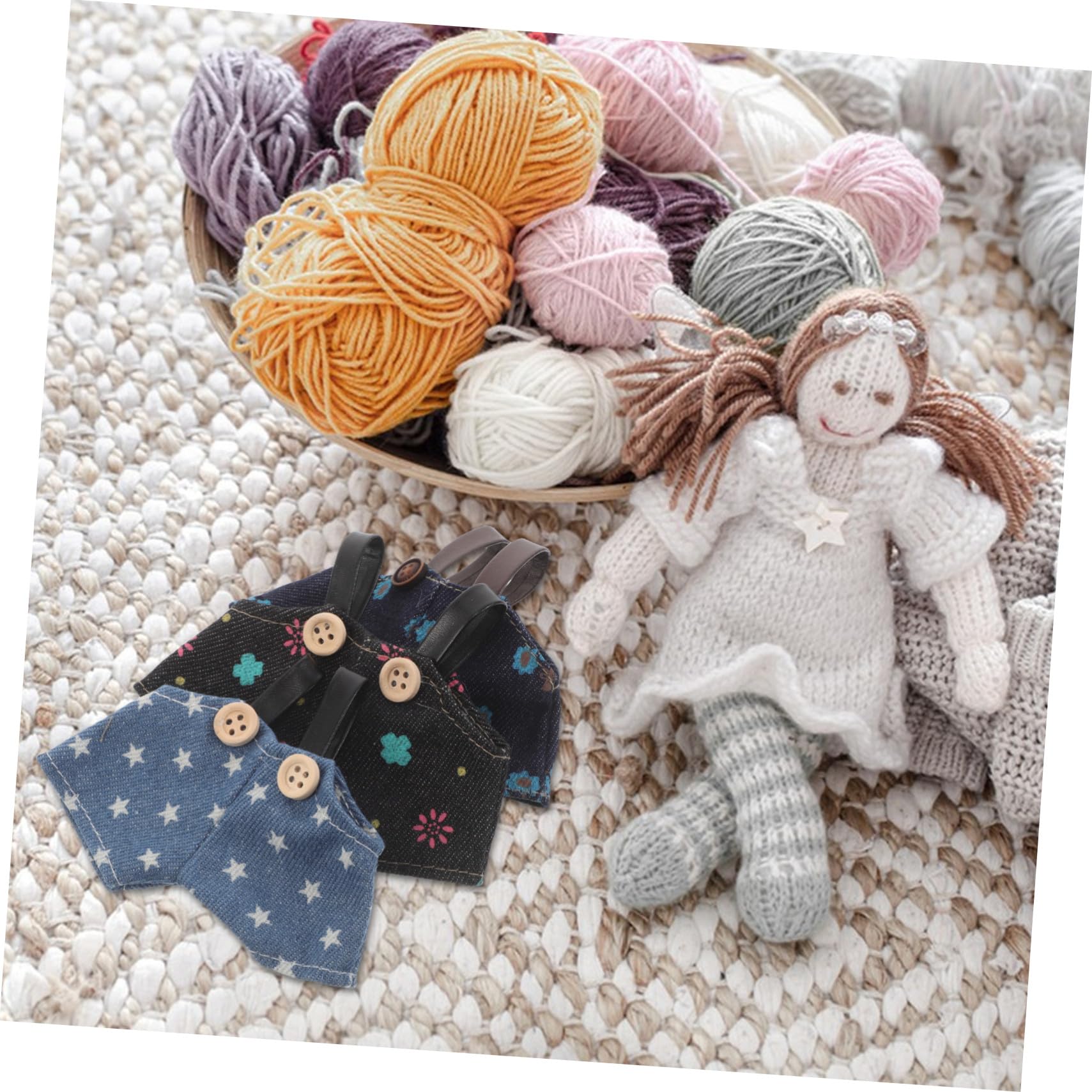 3個点 可愛いドールパンツオーバーオール 浅ブルー星柄 濃ブルーフ