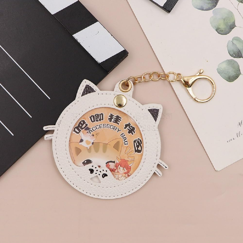 缶バッジカバー 2枚セット かわいい 猫の形 缶バッジケース PUレザー キーホルダー式 バッジ保護カバー..
