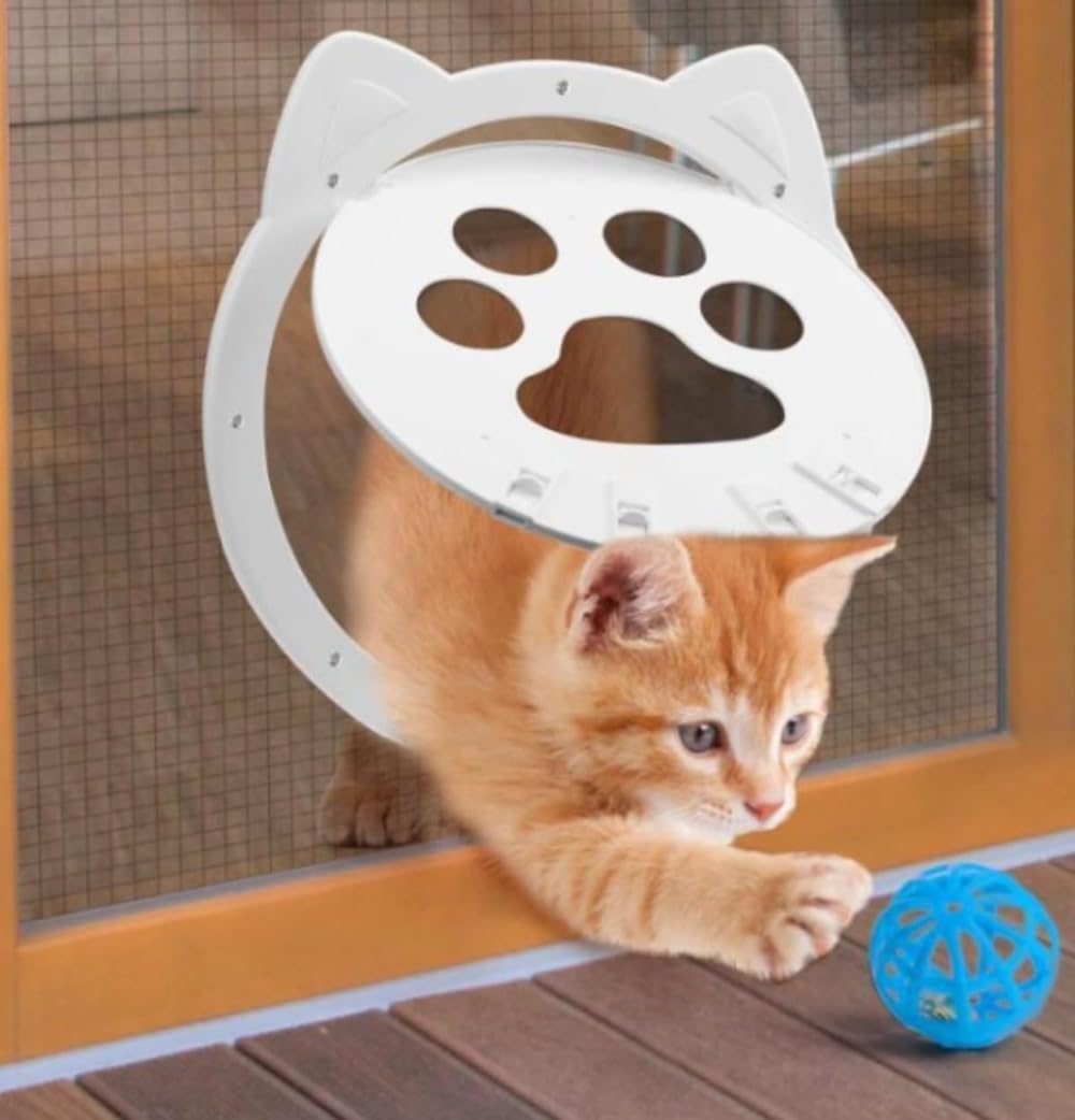 ペットドア 網戸専用 網戸用ペットの出入り口 取付簡単 猫 小型犬用 猫ドア グレー ペット出入り口 ロ..