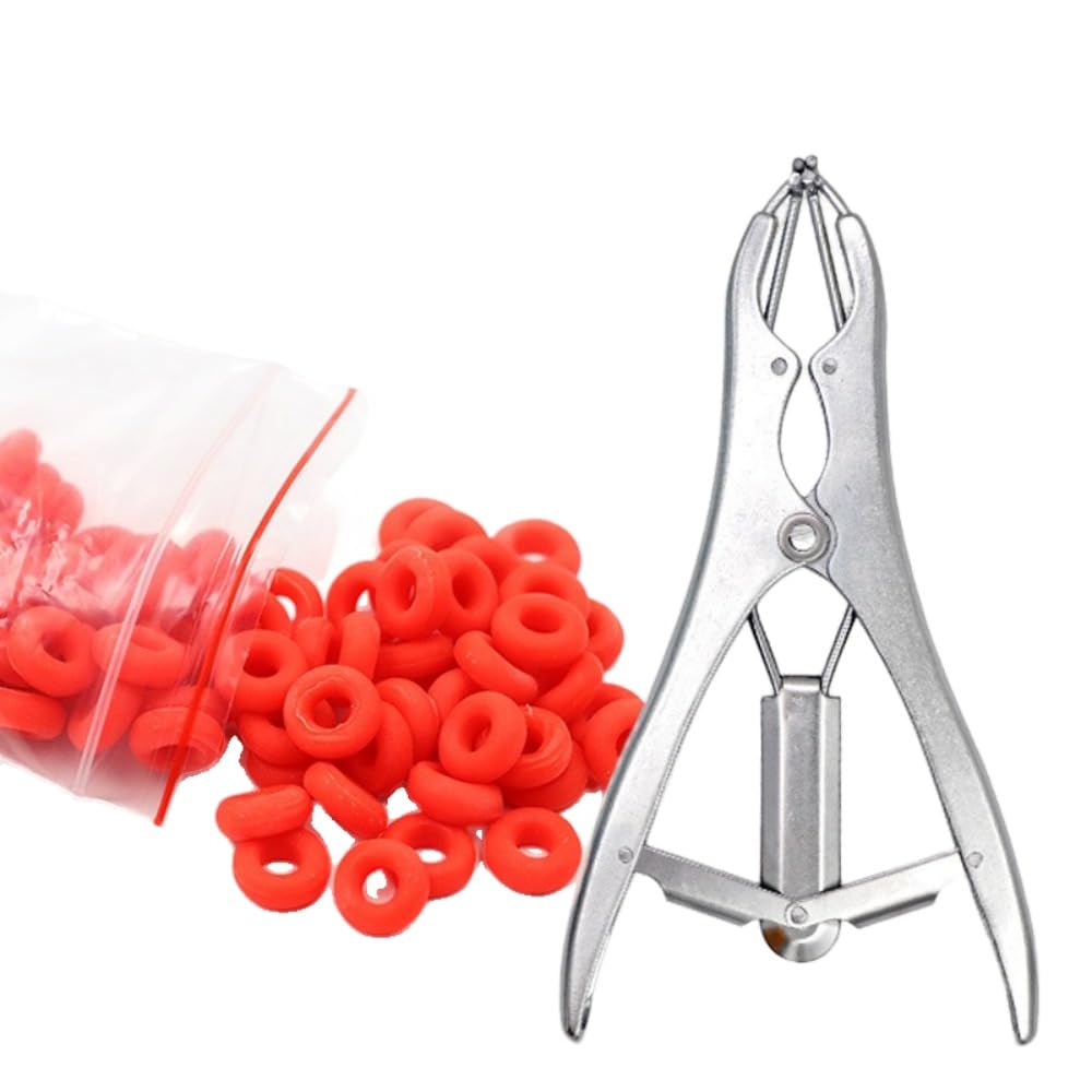 動物用去勢鉗 テールネクタイ 子豚・牛・羊・ヤギ対応 断尾・去勢兼用ツール ステンレス製 ゴムリング1..