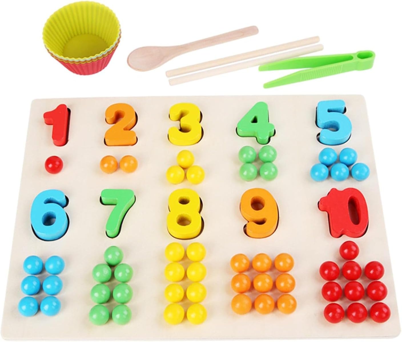 教具 おもちゃ 学習玩具 積み木 数字 ゲーム 木製パズル 型はめ 子供のための木板ビーズカウントゲーム番号パズルカラーマッチングおもちゃ 想像力/創造力/形認識力/集中力/数学力アップ 幼児 脳 活性化 感覚教具 指先訓練 誕生日プレゼント 出産祝い