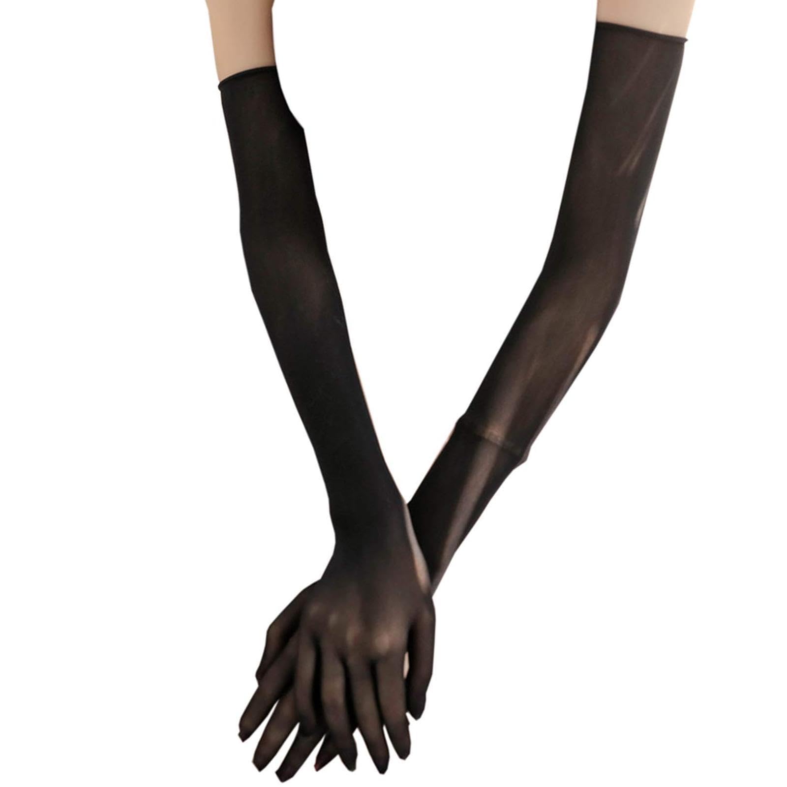 [] レディース シアーロンググローブ セクシー シースルー ナイロン 手袋 アームカバー 透け感 UVカット 凉感 弾性 通気 紫外線対策 夏用 日よけ手袋