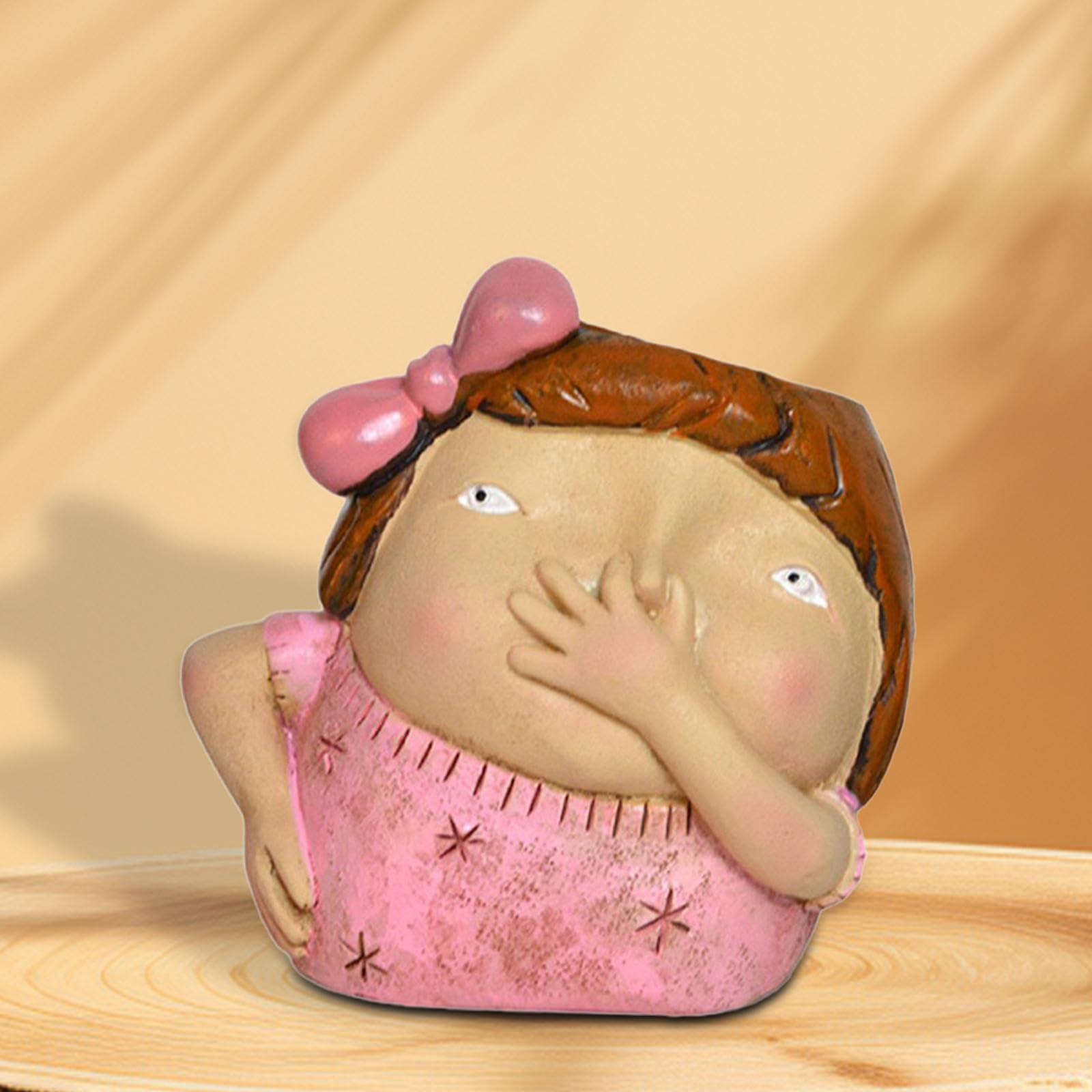 顔型フラワーポット かわいい彫像 面白い頭型プランター バルコニー デスクトップ 女の子用