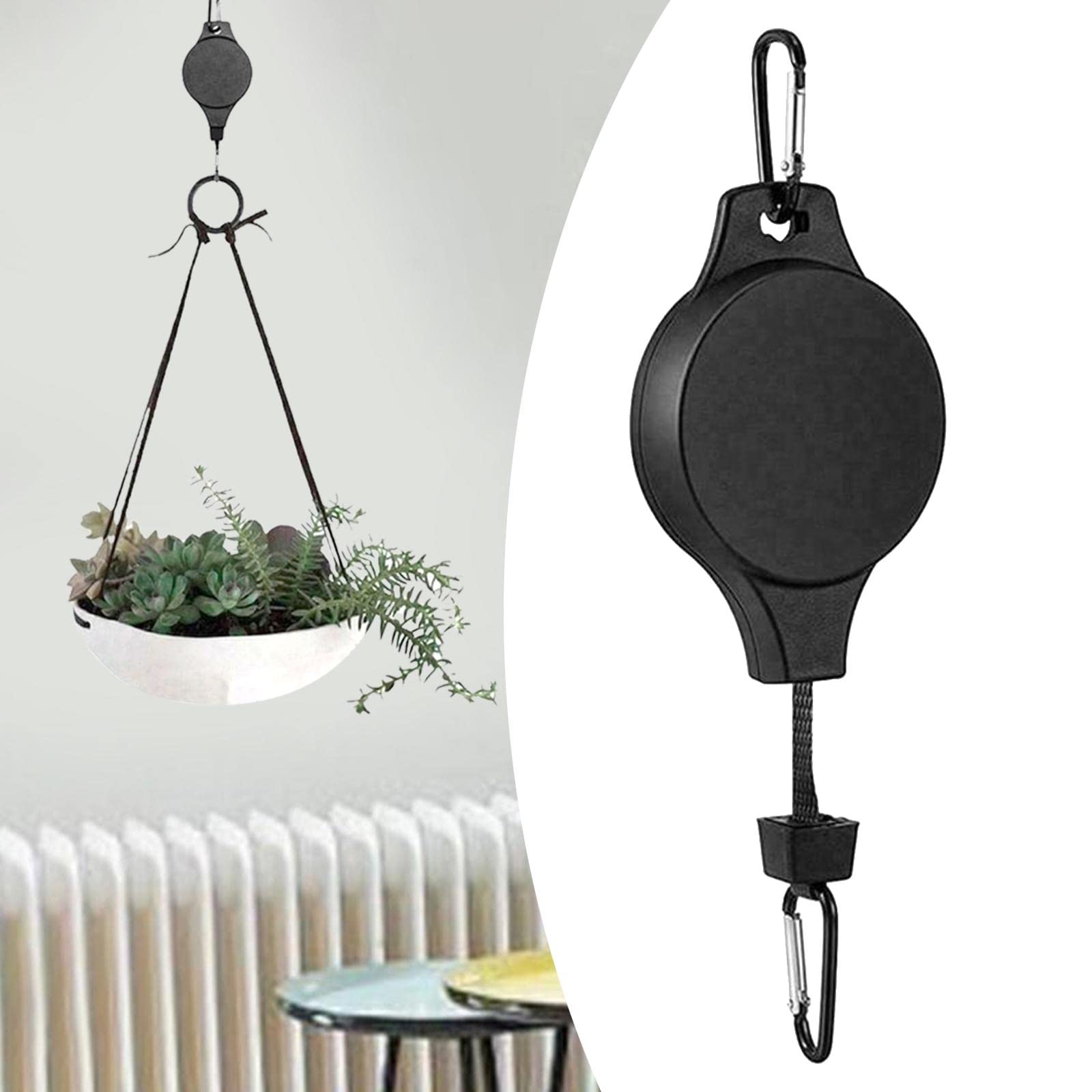 プラントプーリーハンガー 吊り下げ式 伸縮式プラントハンガー ガレージガーデン用 ホワイト, 白, 21x8cm