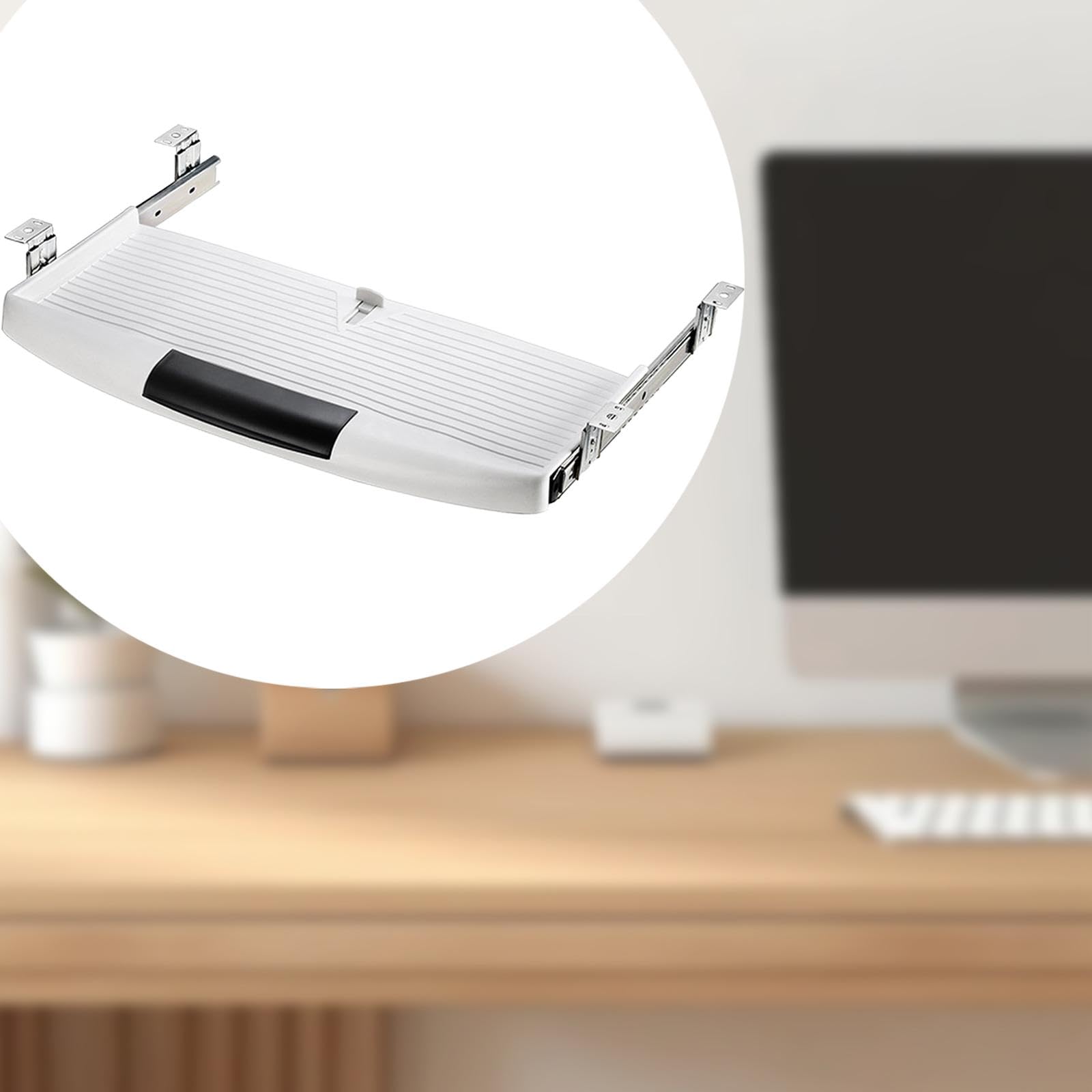 デスク下用キーボードトレイ スライド式キーボード引き出しトレイ ゲーム用 ホームオフィス用 ホワイト..