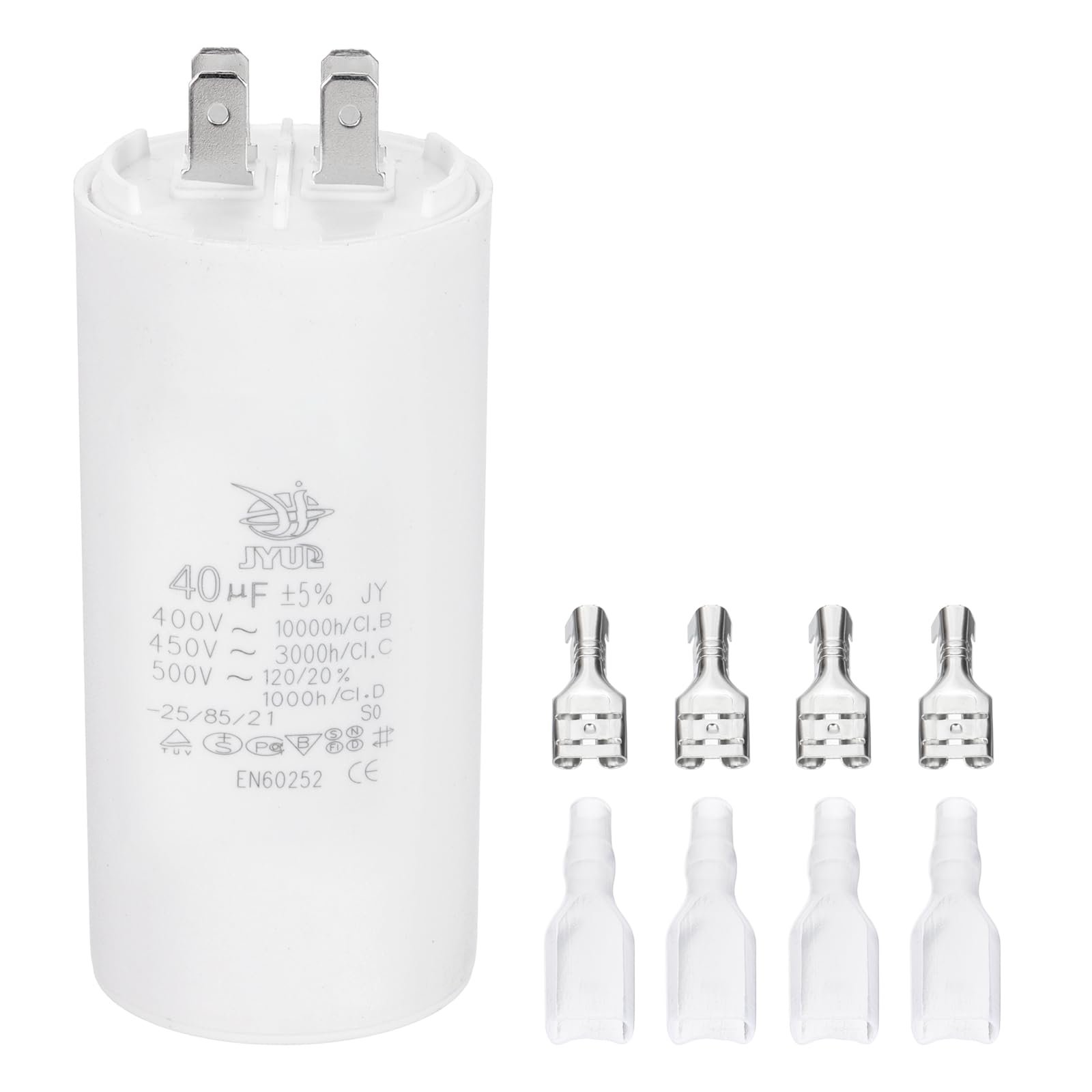 コンデンサ CBB60 40uF モーターコンデンサ AC 450V 4ピン ダブルインサート シーススプリング付き シ..