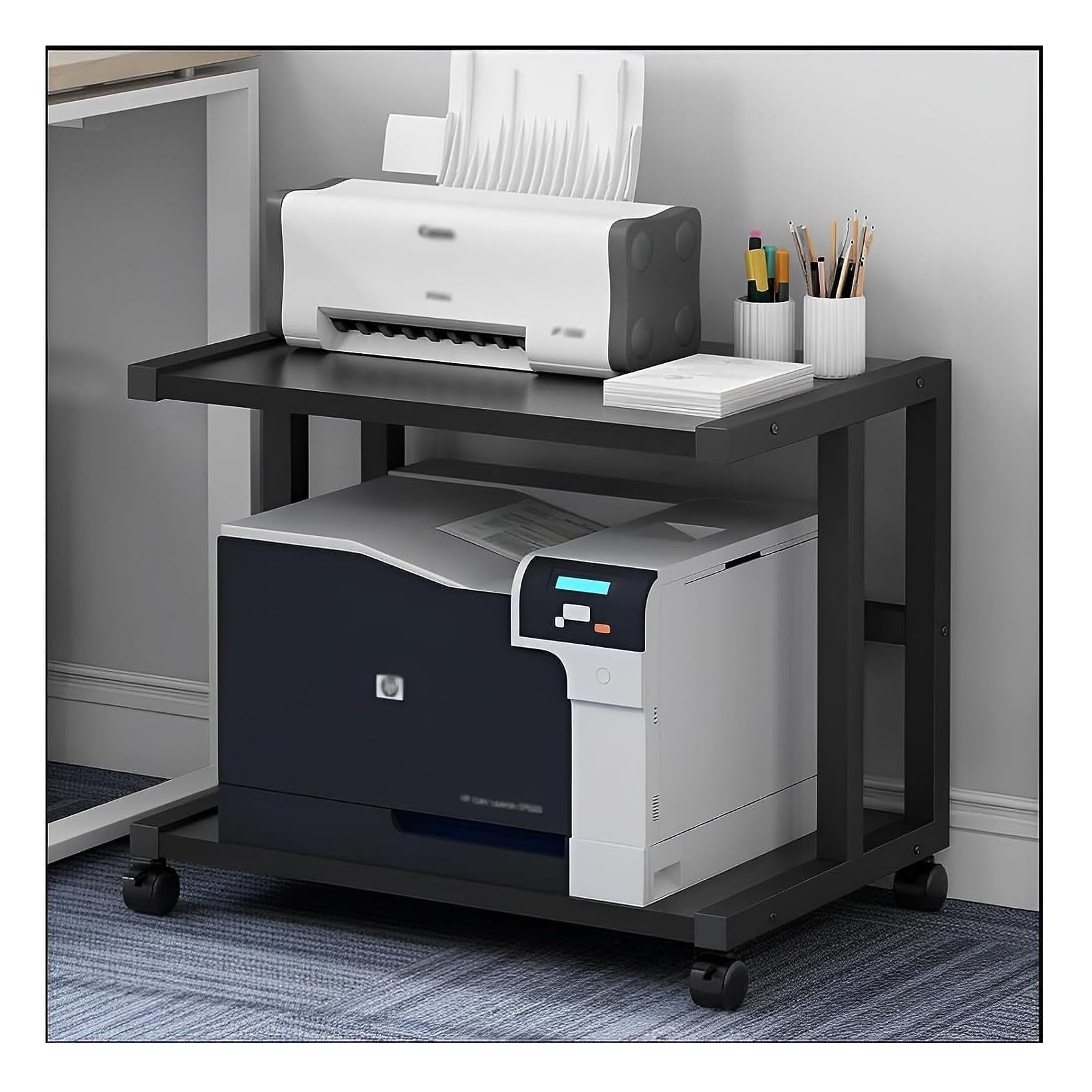 プリンターラック プリンター台 プリンタースタンド 2 層プリンタスタンド車輪付きプリンタカートデス..