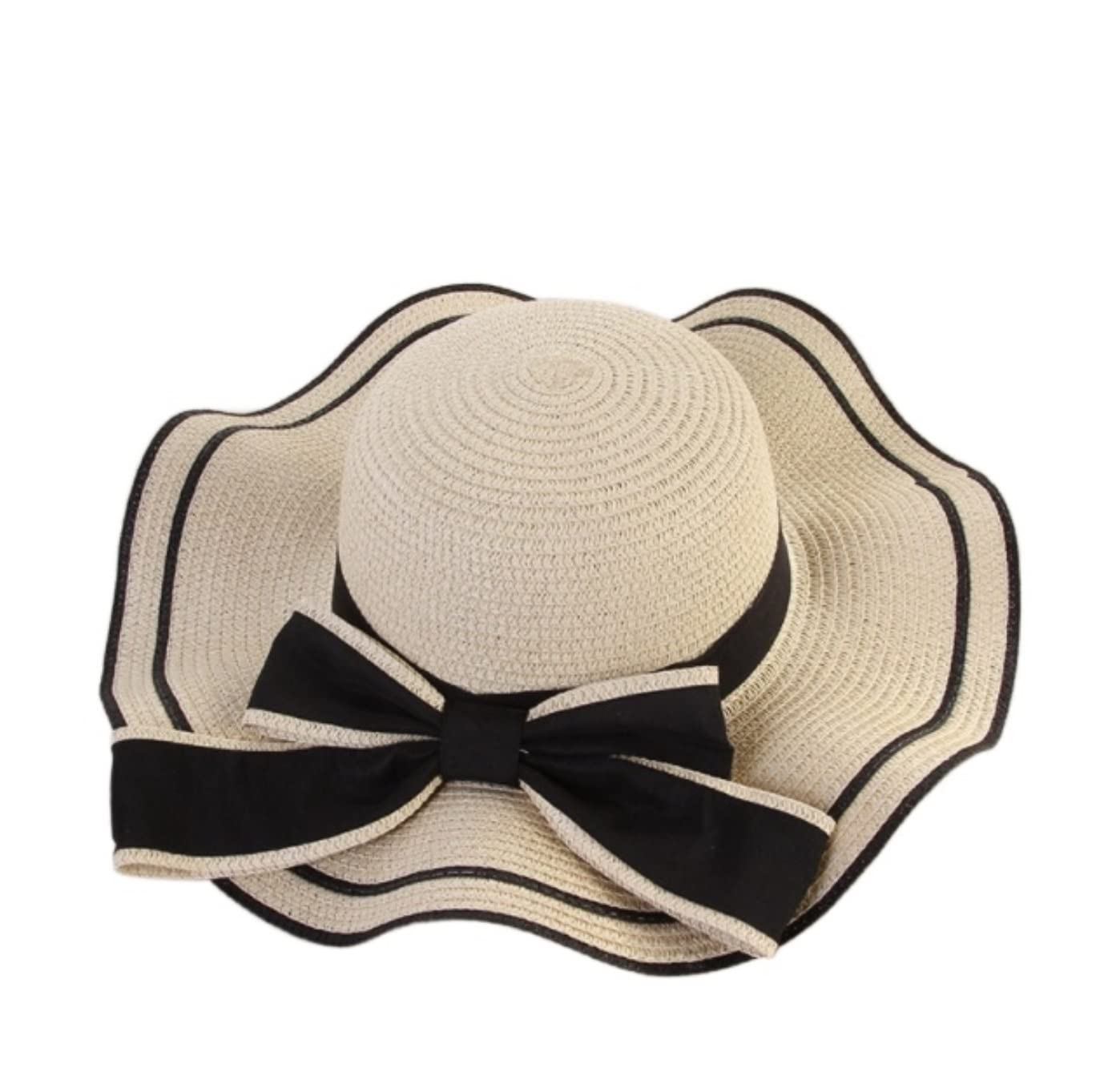 ビーチ帽子 日よけ帽子 麦わら帽子 サンハット 夏 夏の旅行の太陽の帽子の女性広いつばの麦わら帽子日..